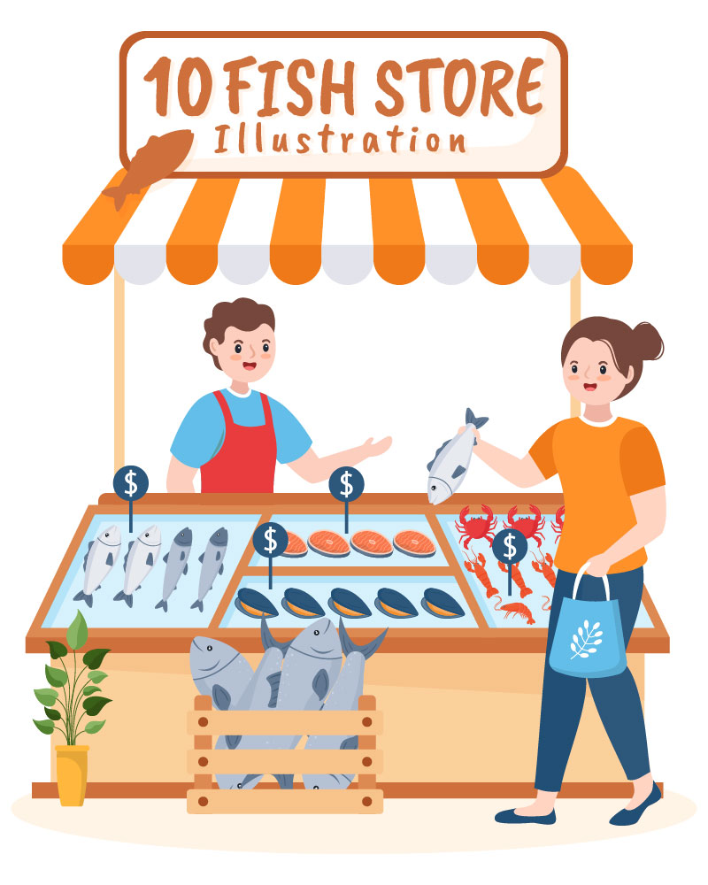 10 Fish Store Illustration