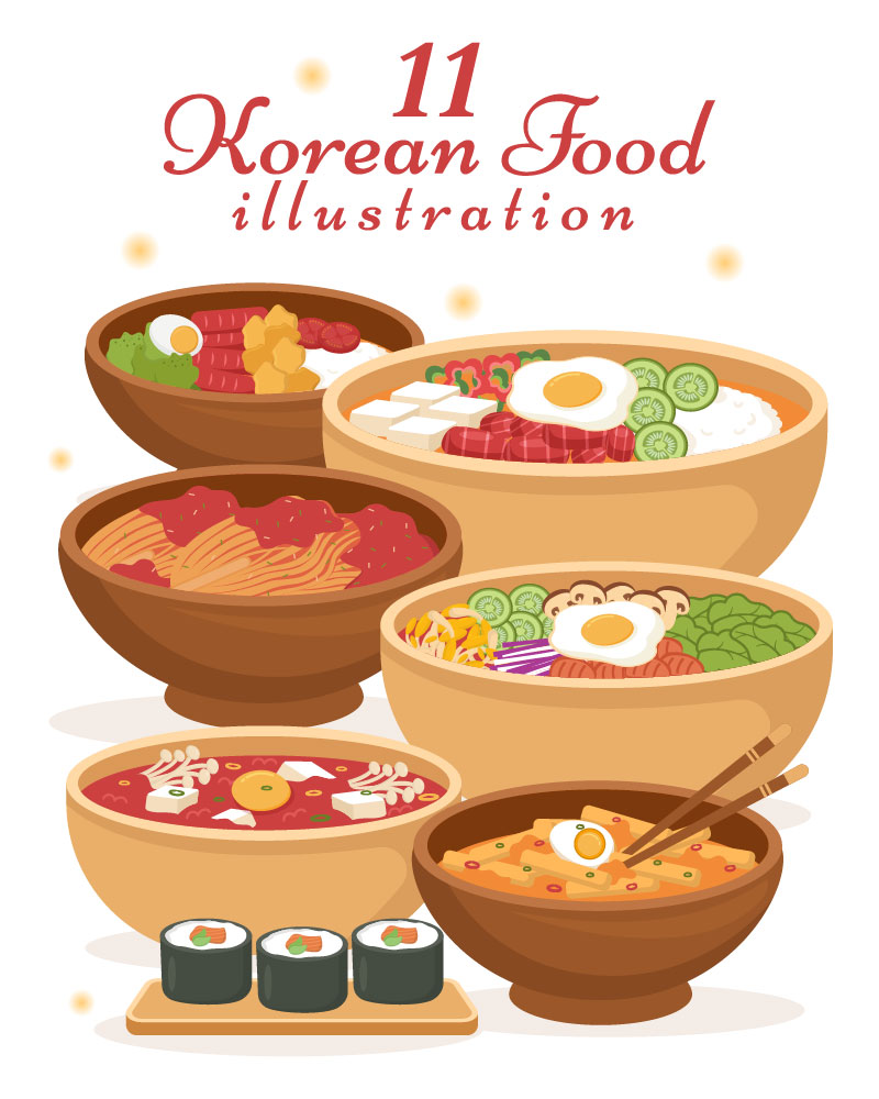 11 Korean Food Set Menu Illustration