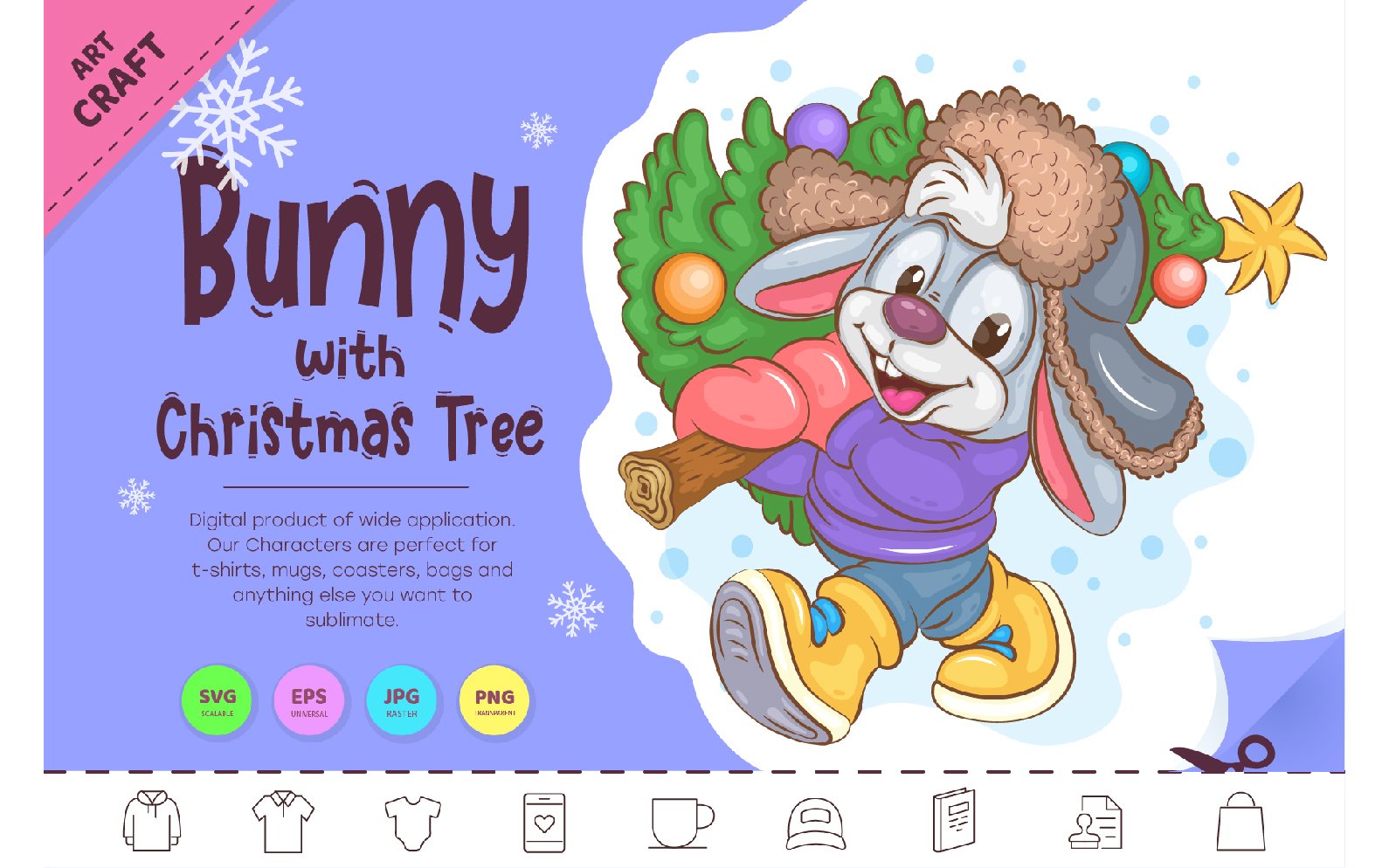 Bunny with Christmas Tree. Clipart