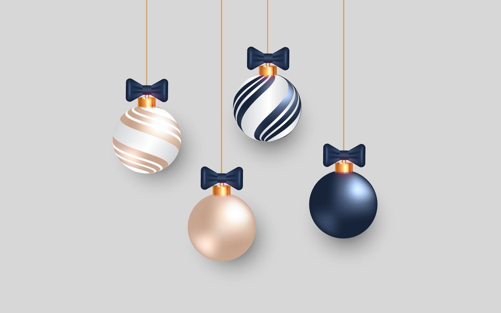 Collection Of Decorative Christmas Balls And Blue Ribbon