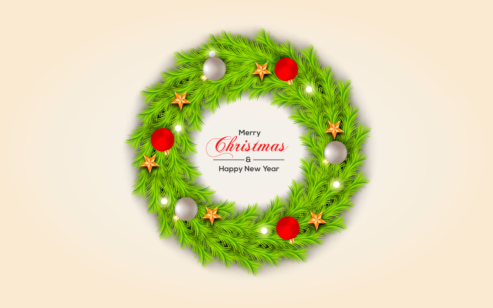 Merry Christmas Wreath With Pine Branch White Christmas Ball  Star And Red Barris