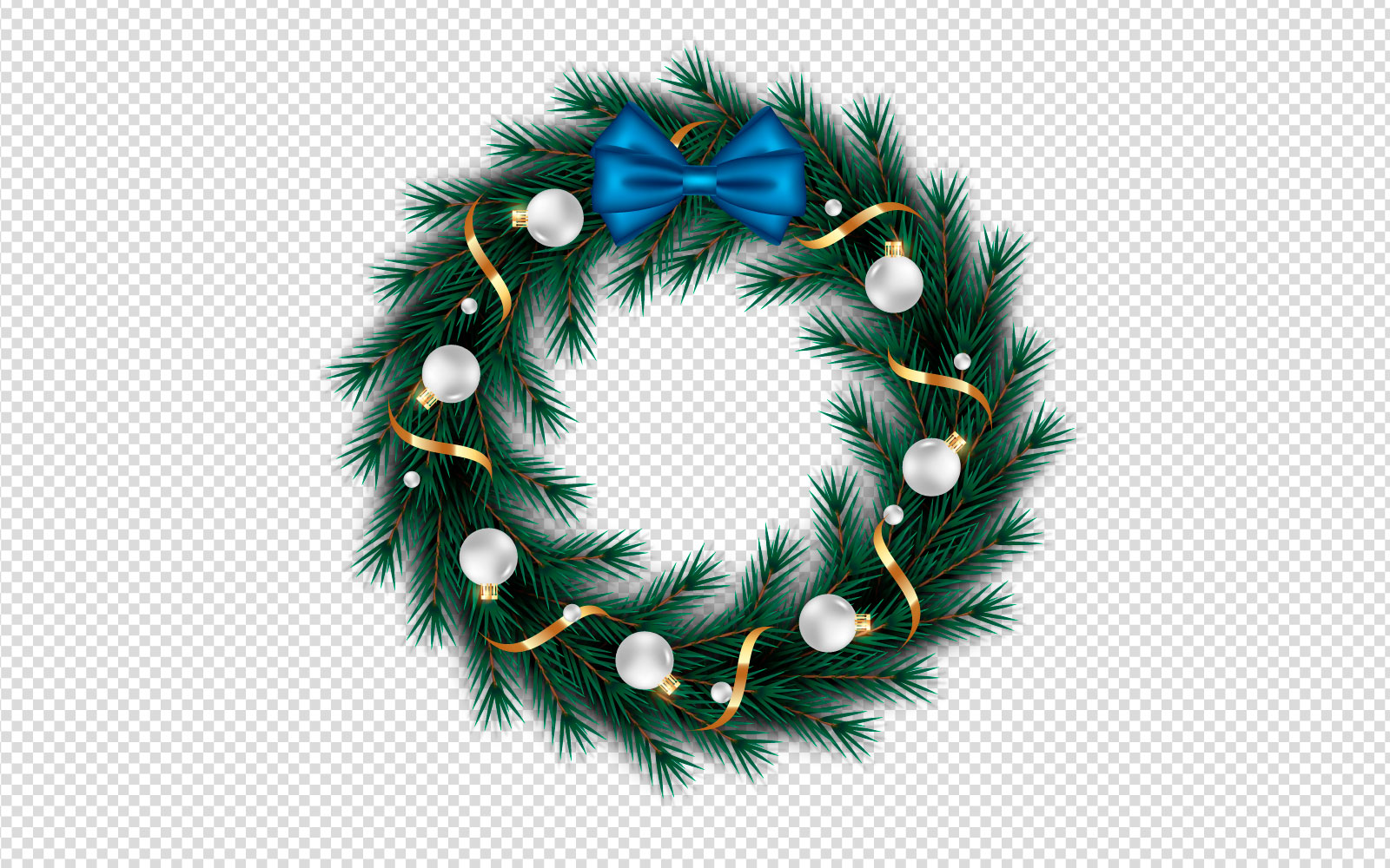 Christmas Wreath Decoration With Pine Branch Christmas Ball And Blue Ribbon