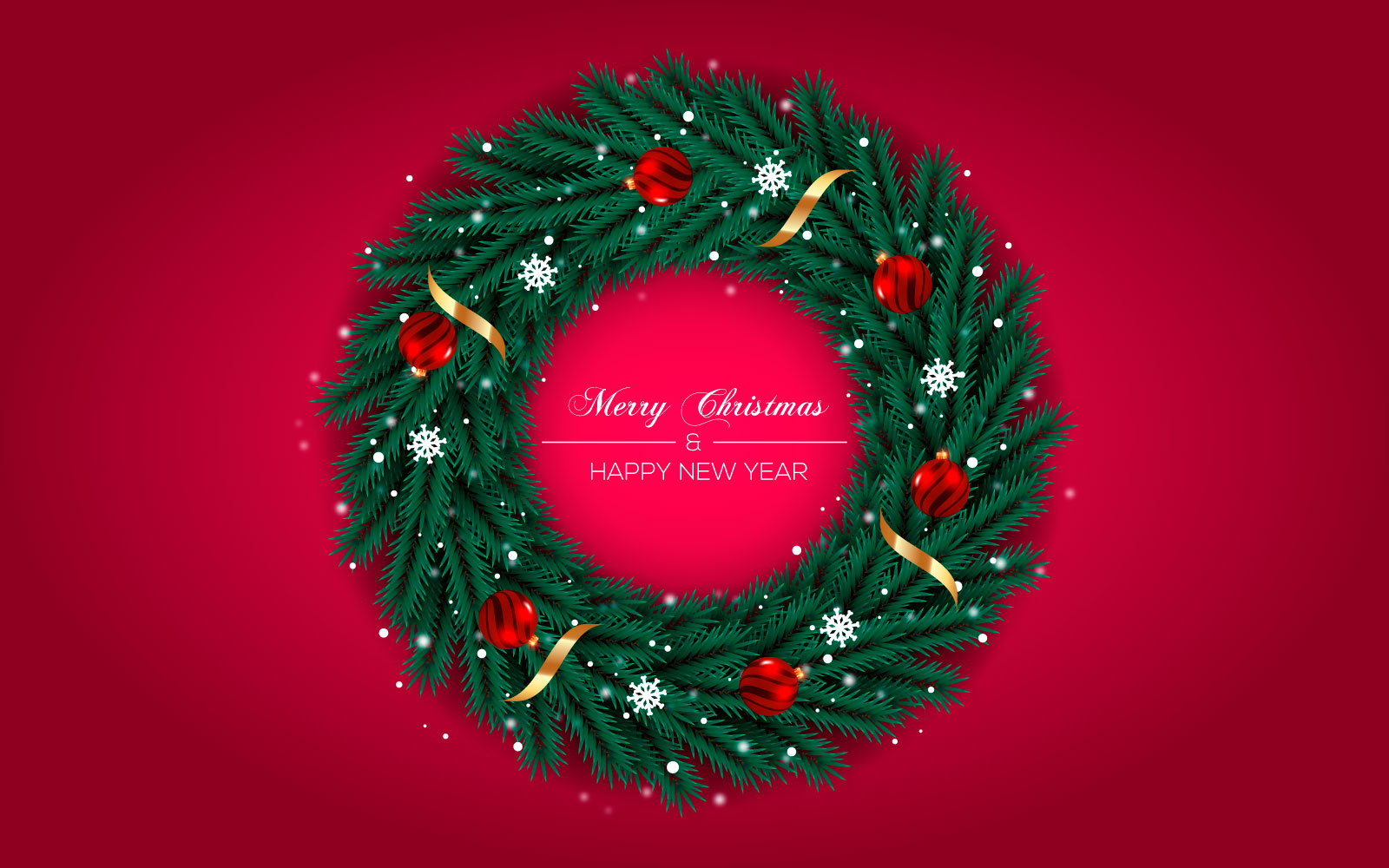 Christmas Wreath Decoration With Pine Branch Christmas Ball And Red Golden Color Ribbon