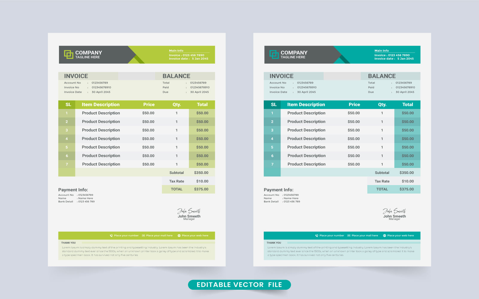 Payment Agreement Template Design Vector