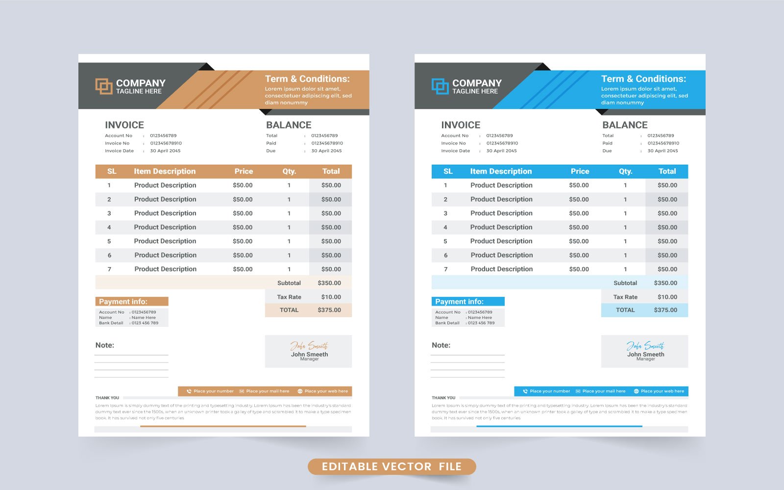 Price Receipt Invoice Design Vector Template