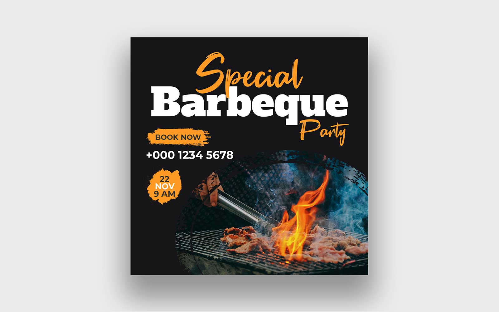Barbeque social media post template. Bbq web banner