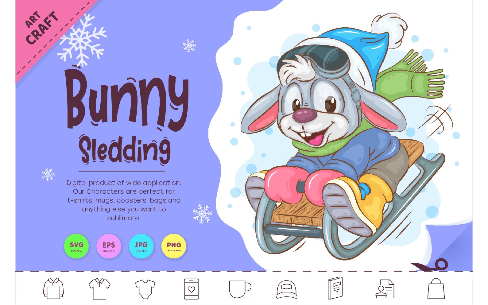 Cartoon Bunny Sledding. Clipart