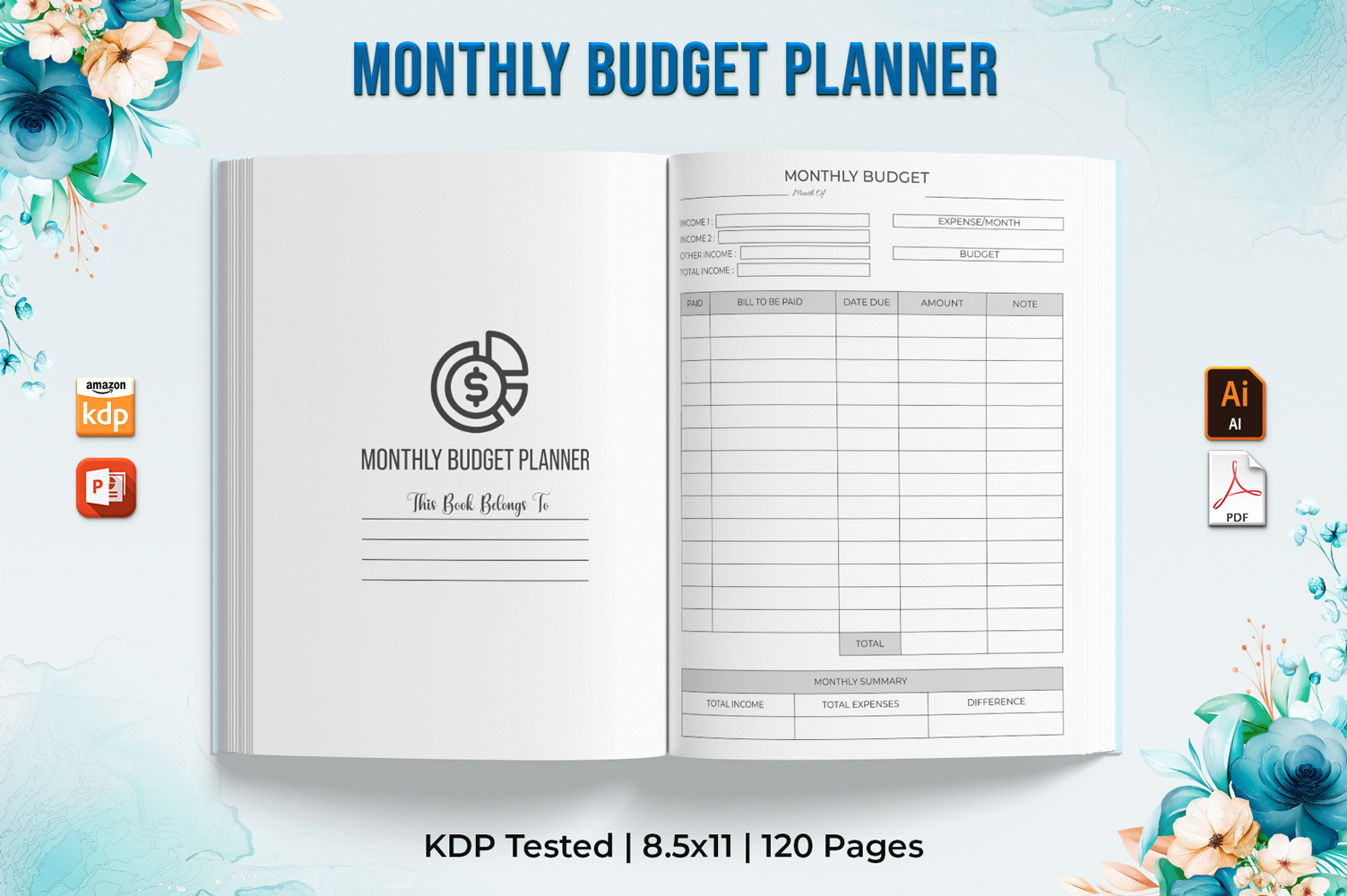 Editable Monthly Budget Planner - KDP Interior
