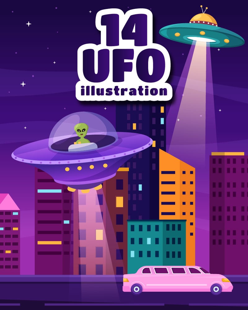 14 UFO Flying Spaceship Illustration