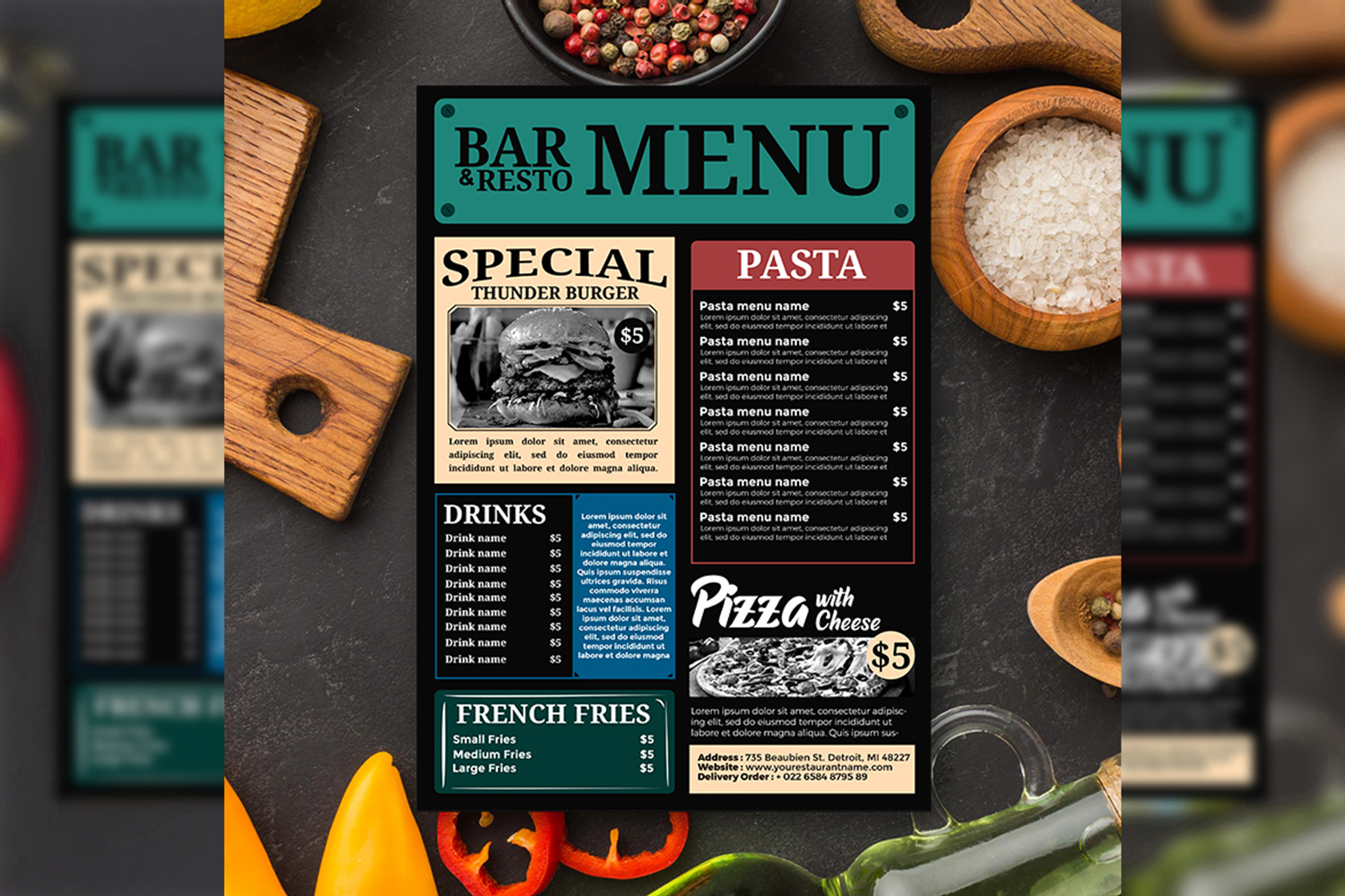 Retro restaurant menu - flyer template