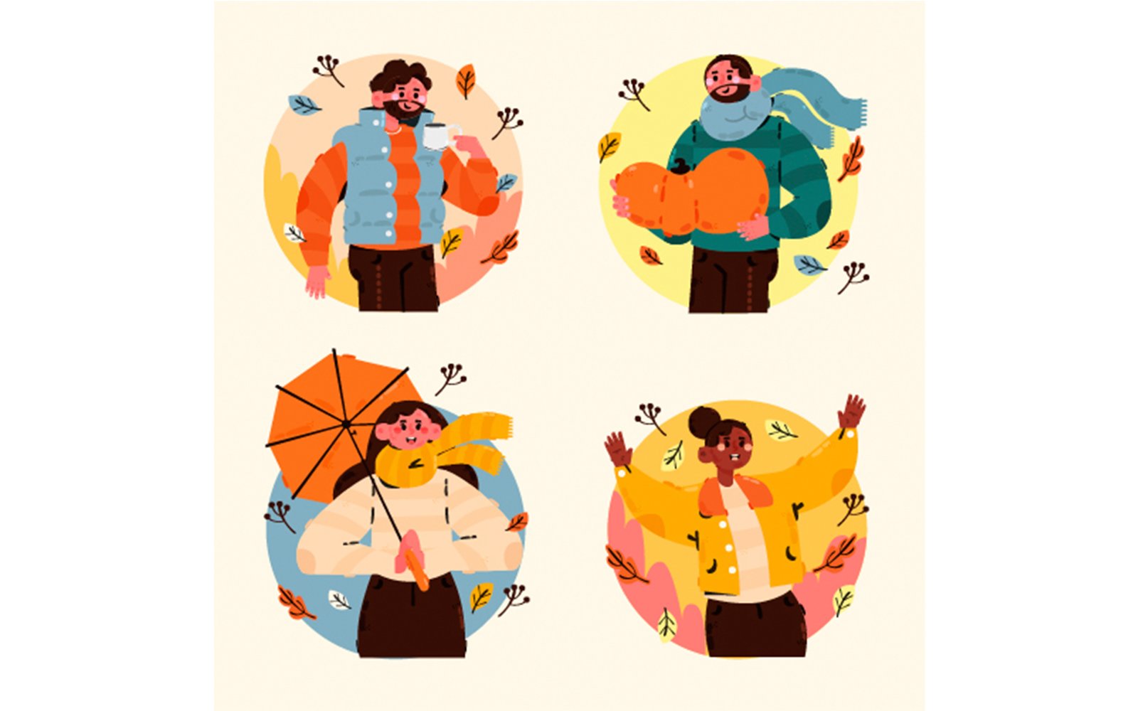 People Autumn Hand Drawn Illustration