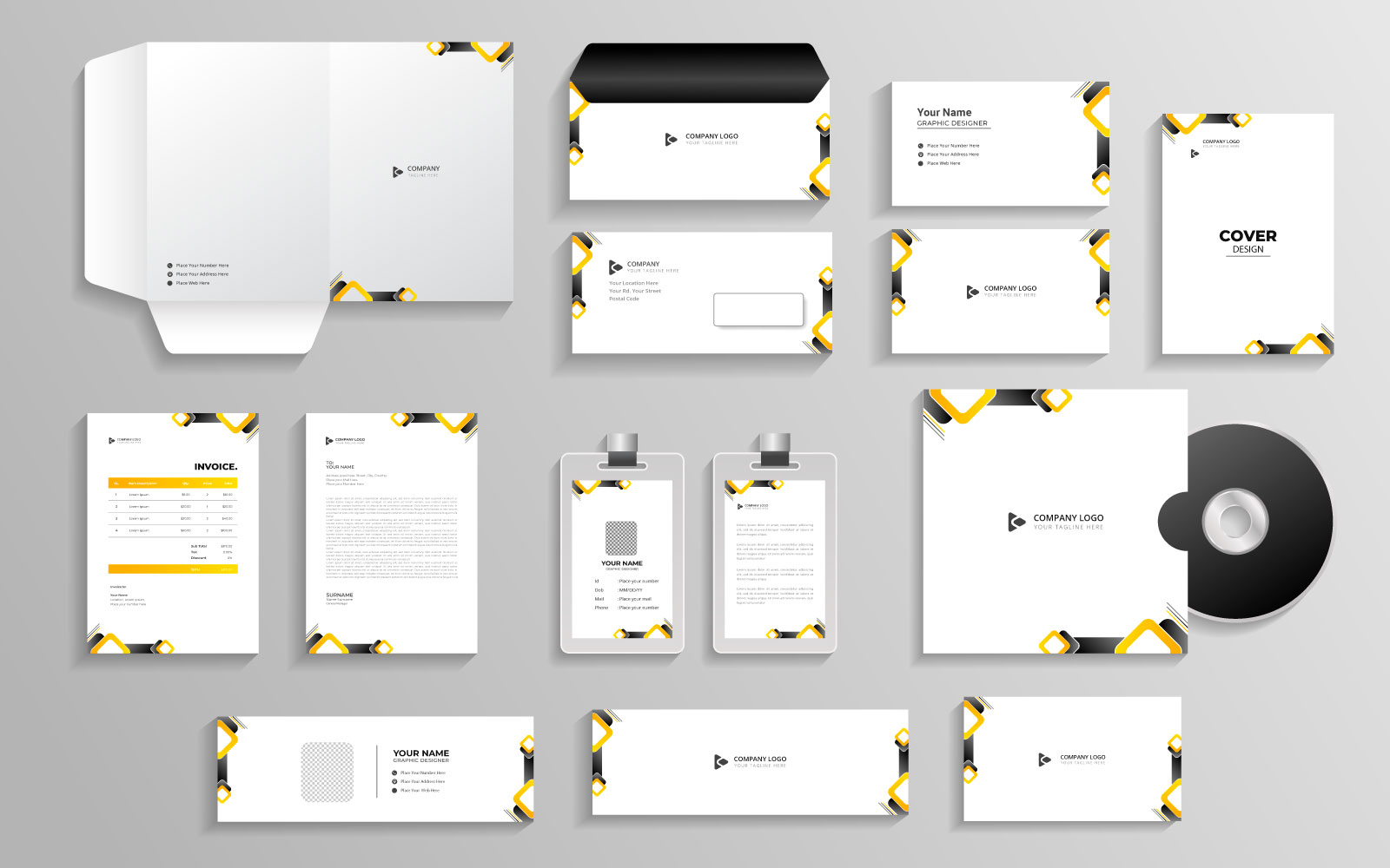 Corporate branding identity with office stationery items and objects Mockup set