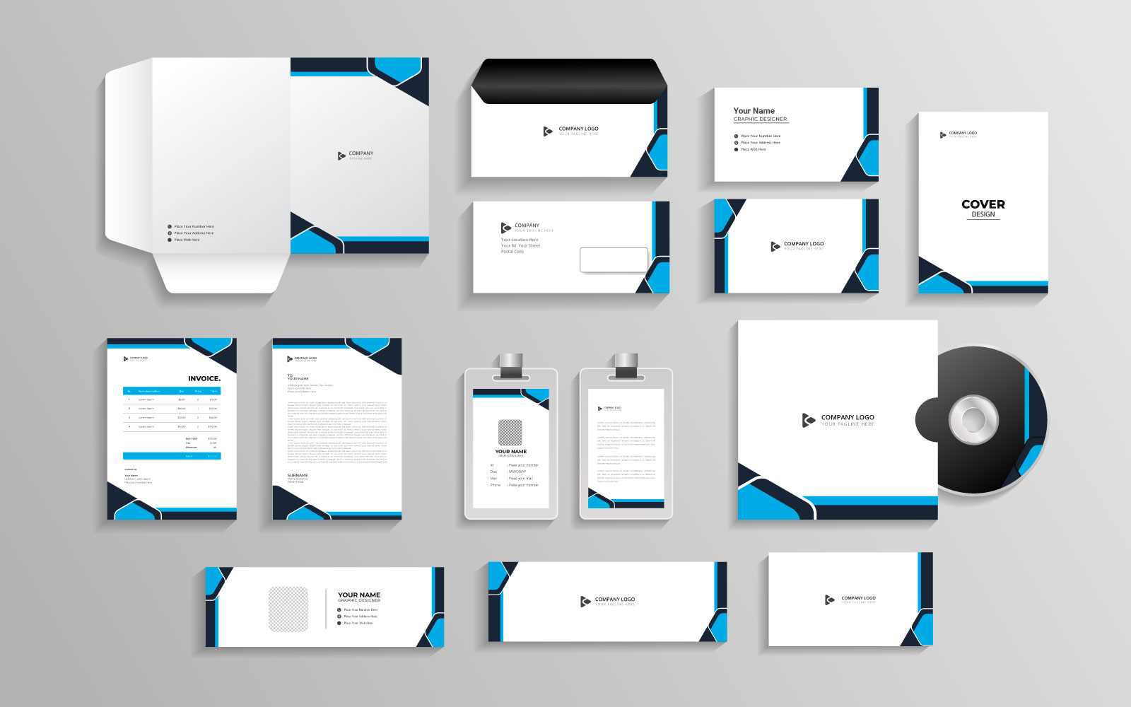 Corporate branding identity with office stationery items and Mocku