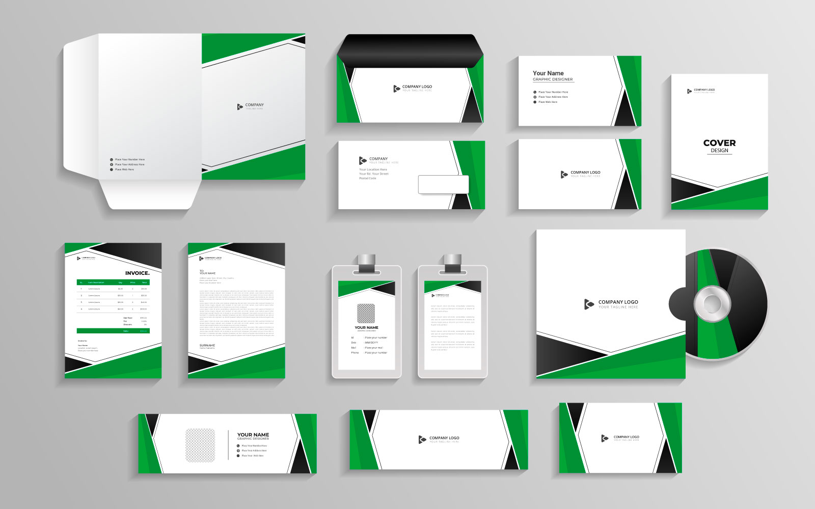 Corporate branding identity with office stationery item set