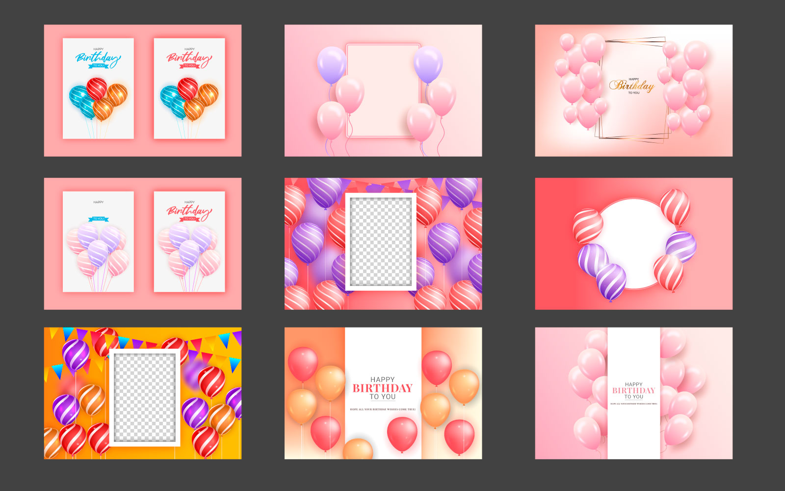 Birthday vector banner template set. Happy birthday to you text in backgroun