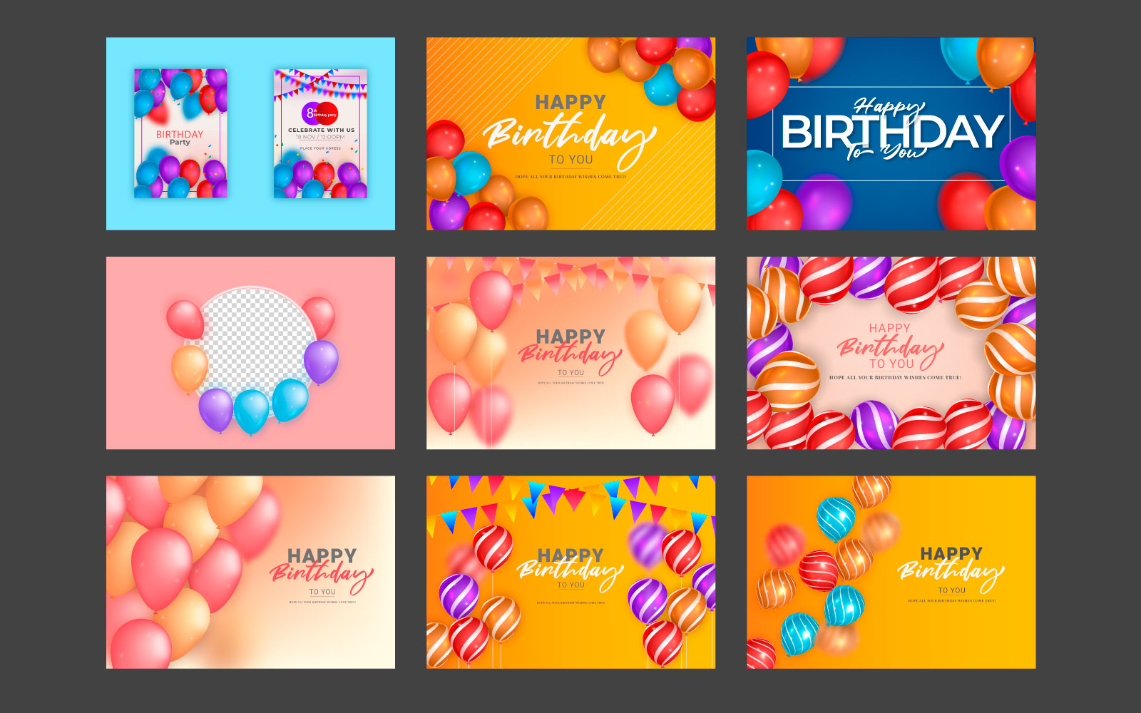 Birthday vector banner template set. Happy birthday to you text in white space