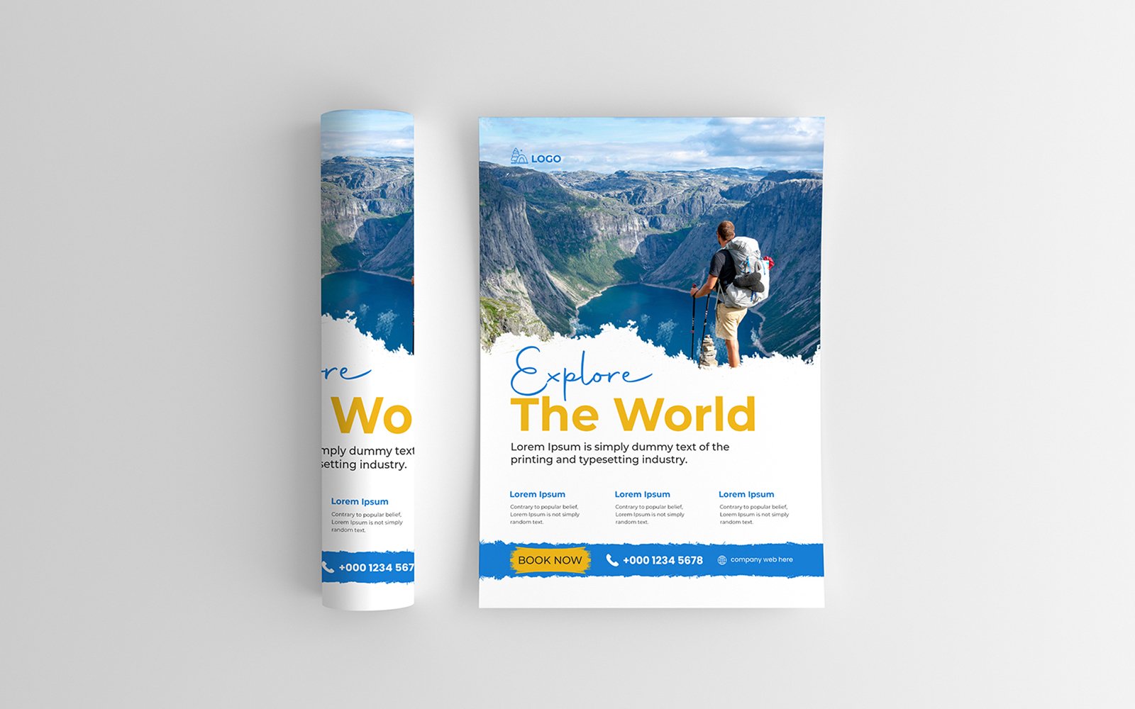 Modern poster travel flyer design template. Editable tour poster template with brush stroke
