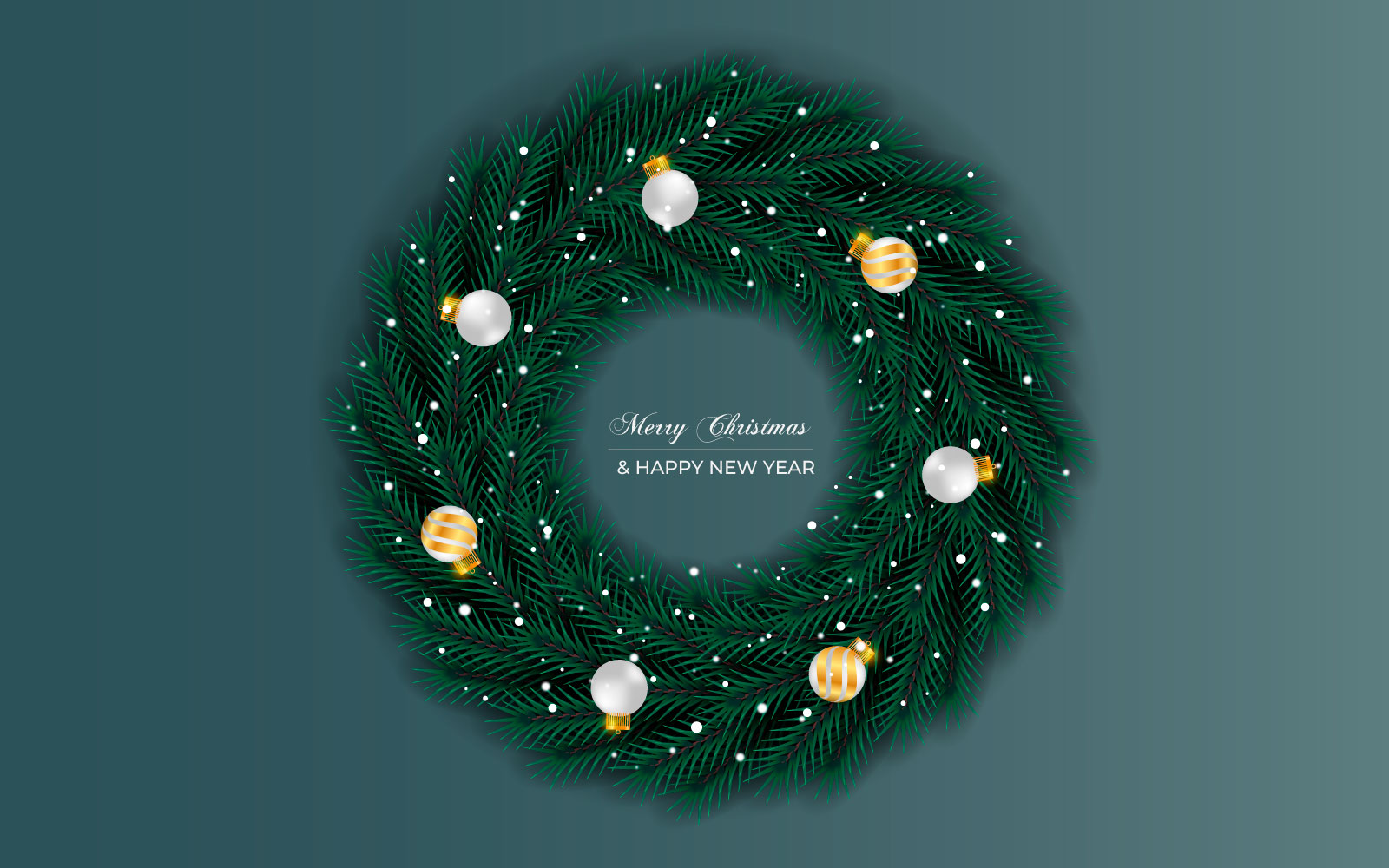 Merry Christmas wreath and wreath decoration with pine branch christmas balls and star