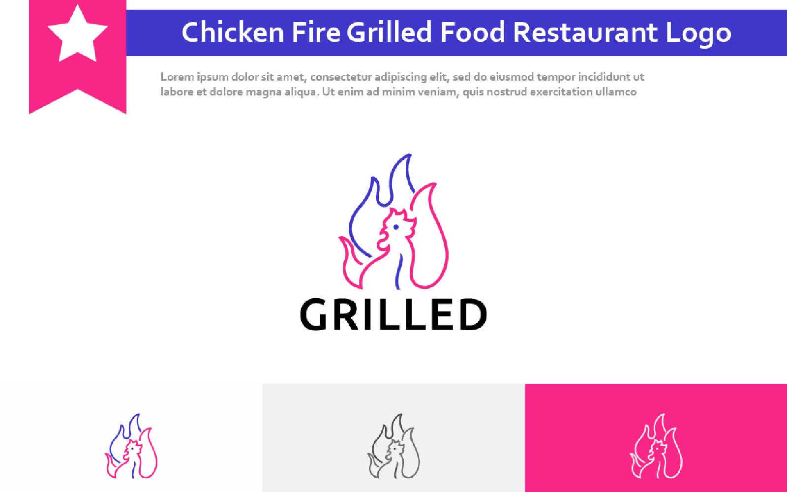 Chicken Fire Flame Grilled Food Restaurant Monoline Logo