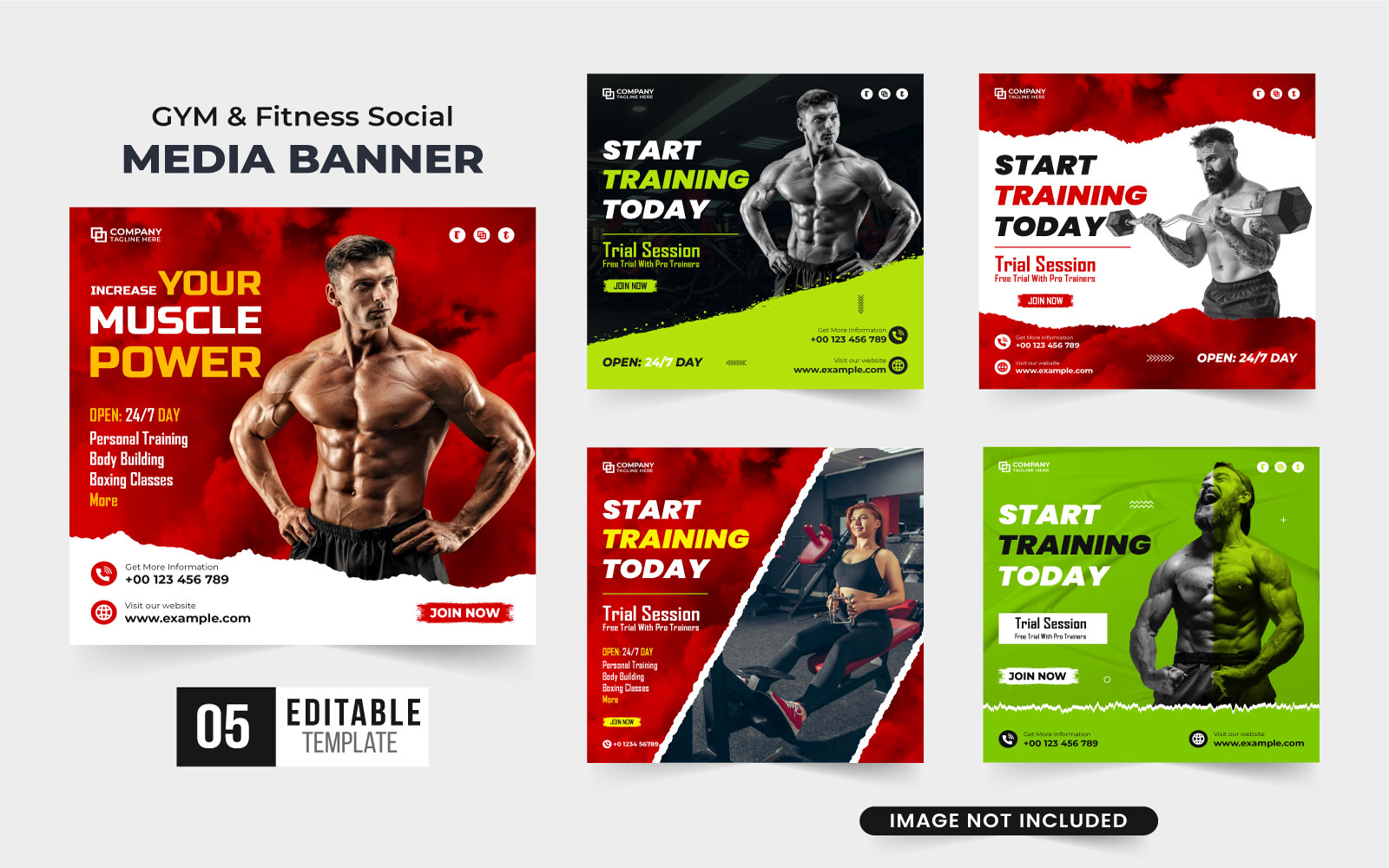 Fitness gym social media post set vector