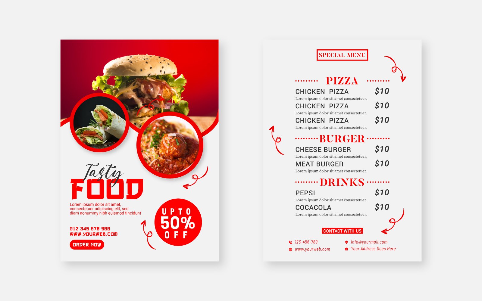 Restuarant's Fast Food Flyer Print-Ready Design Templates