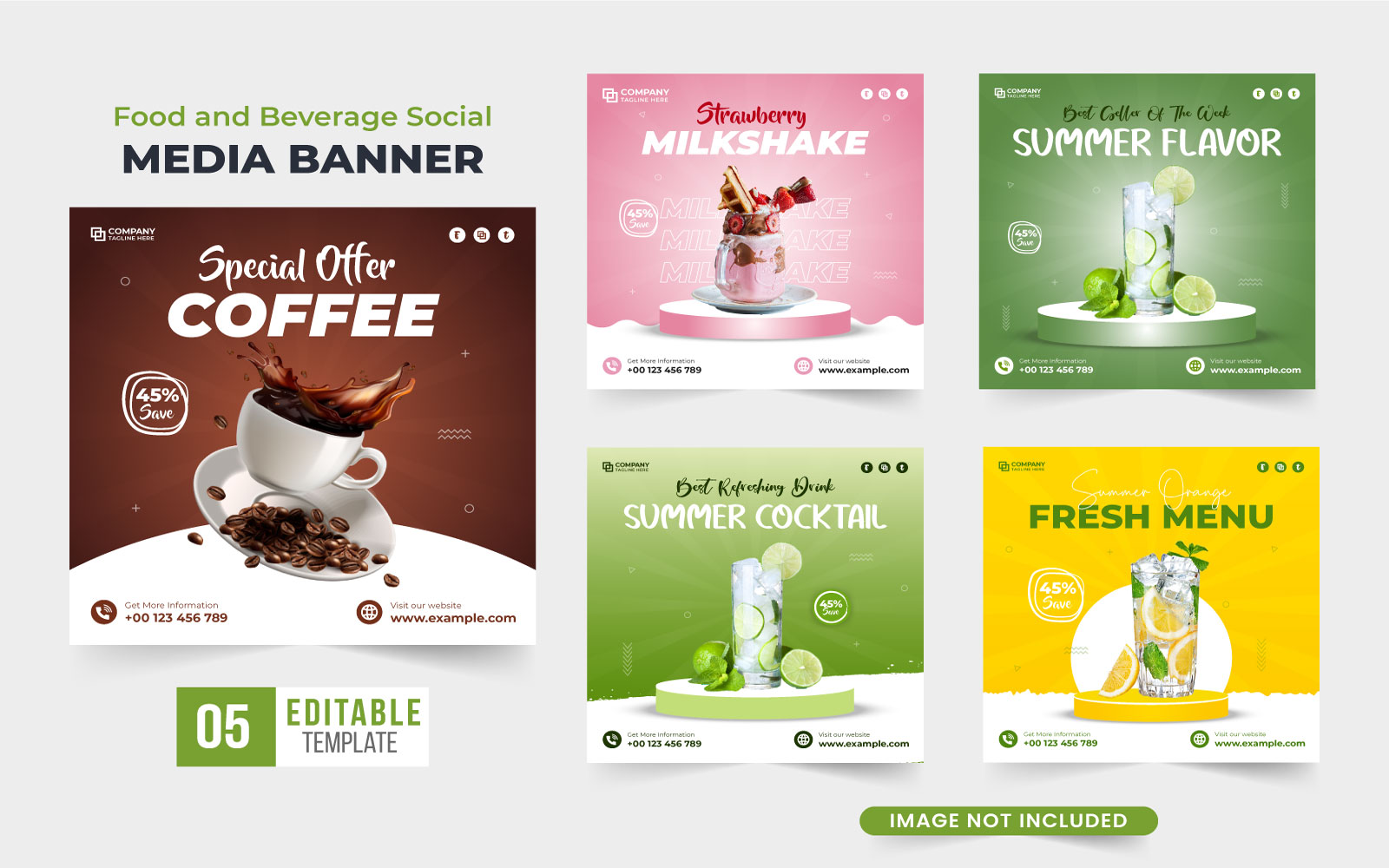 Beverage social media post bundle vector