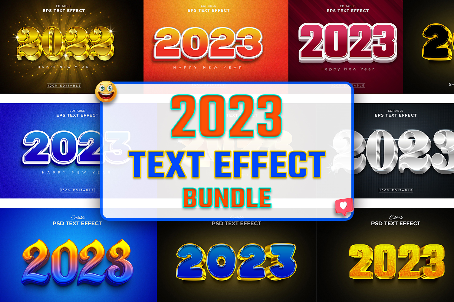 2023 New Year 3D Text Effect Bundle