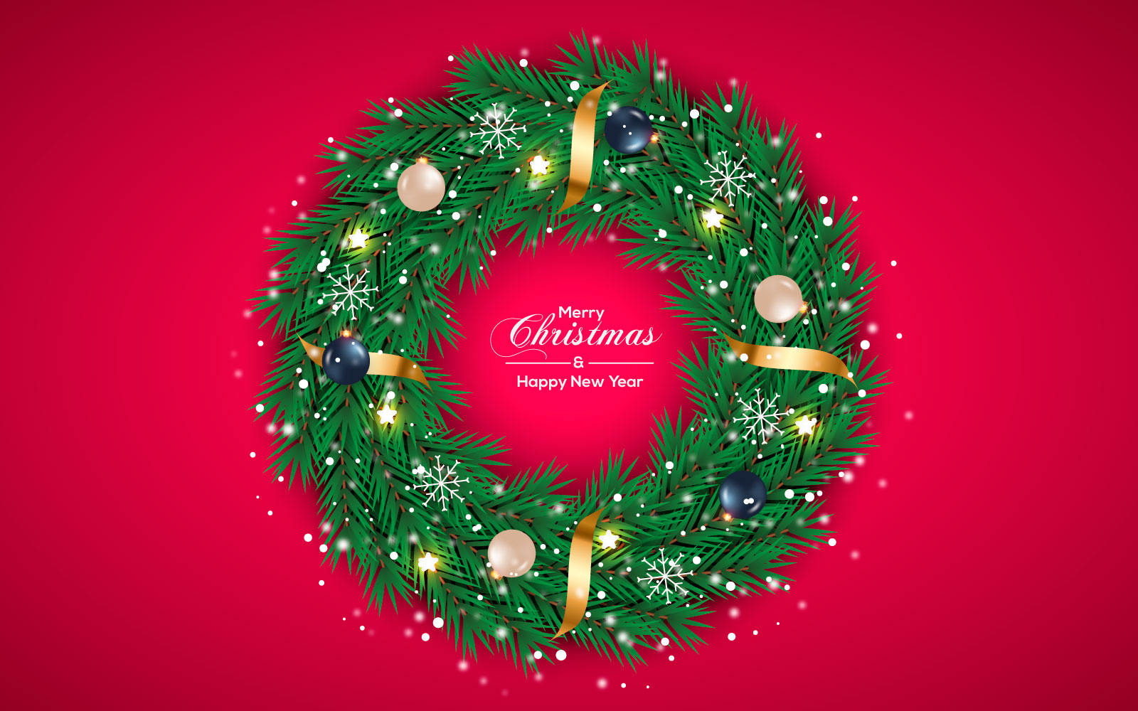 Christmas wreath vector design merry christmas text with christmas  ball