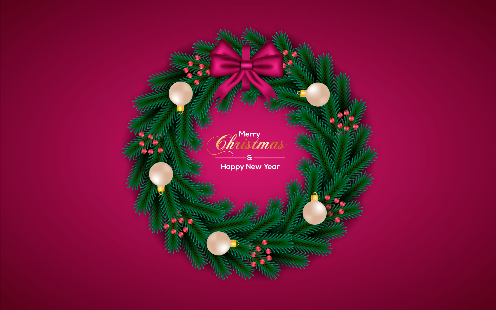 Christmas wreath vector design merry christmas text with christmas ball and star