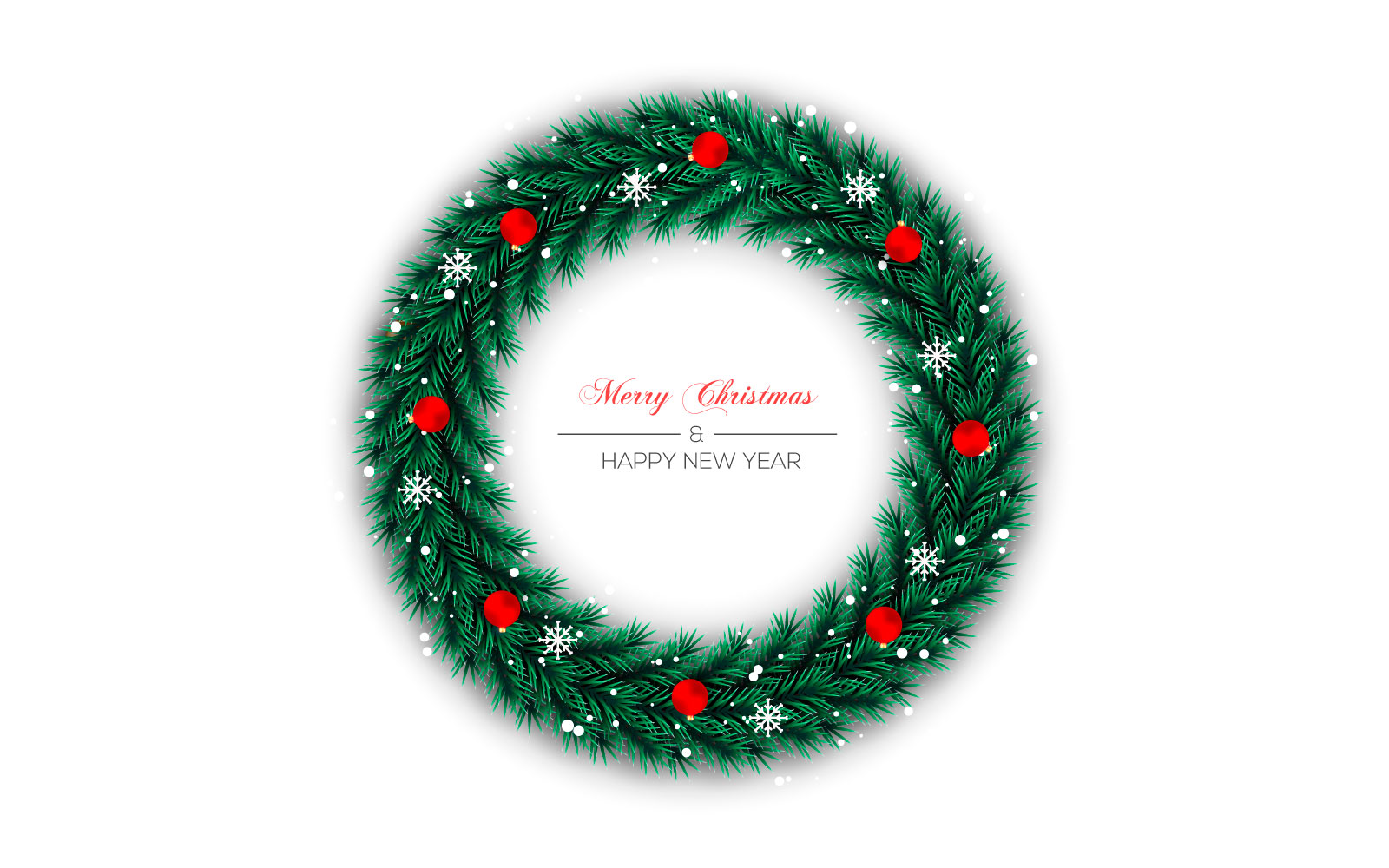 Christmas wreath vector design merry christmas text with christmas balla
