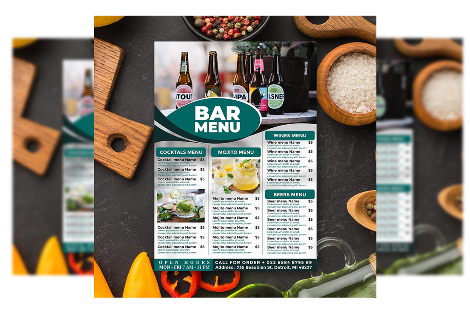 Bar Menu Design flyer template