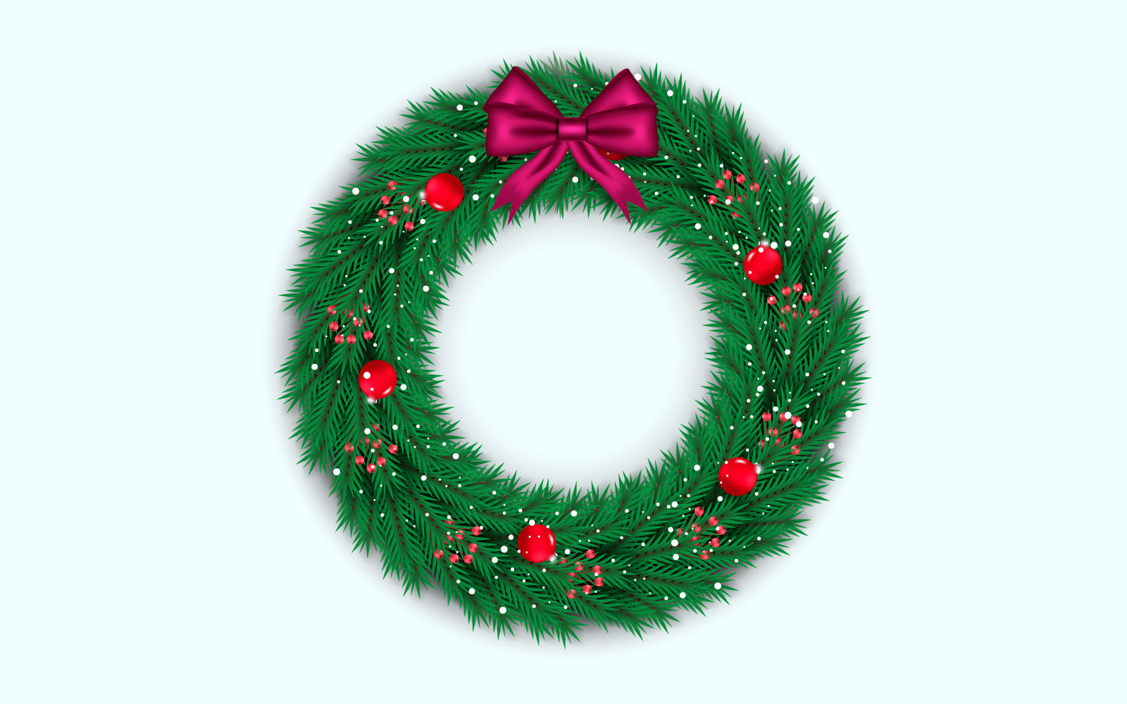 Christmas wreath vector concept design. merry christmas text in pine wreath element with leaves