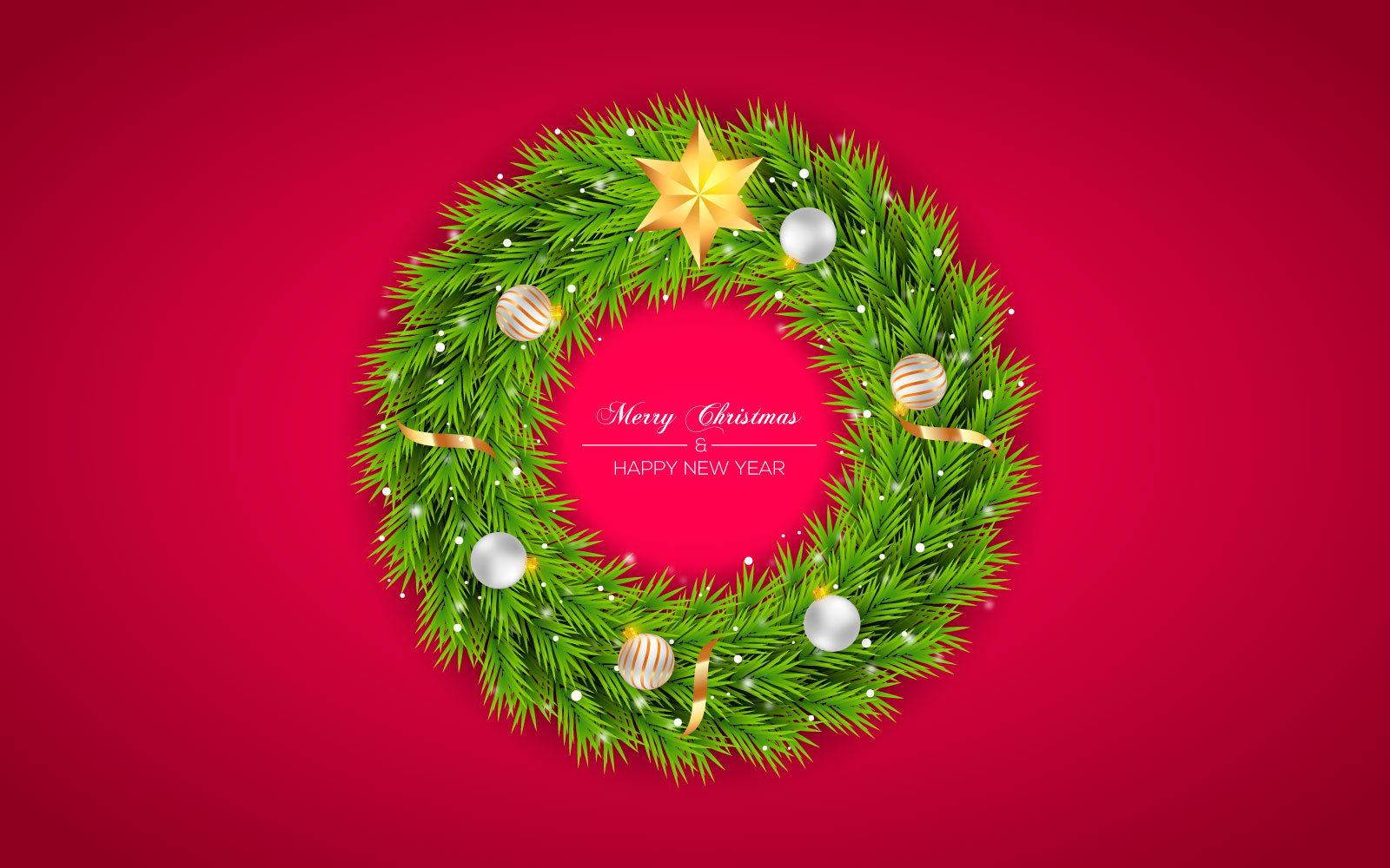 Realistic christmas wreath design decoration with pine branch and christmas ball