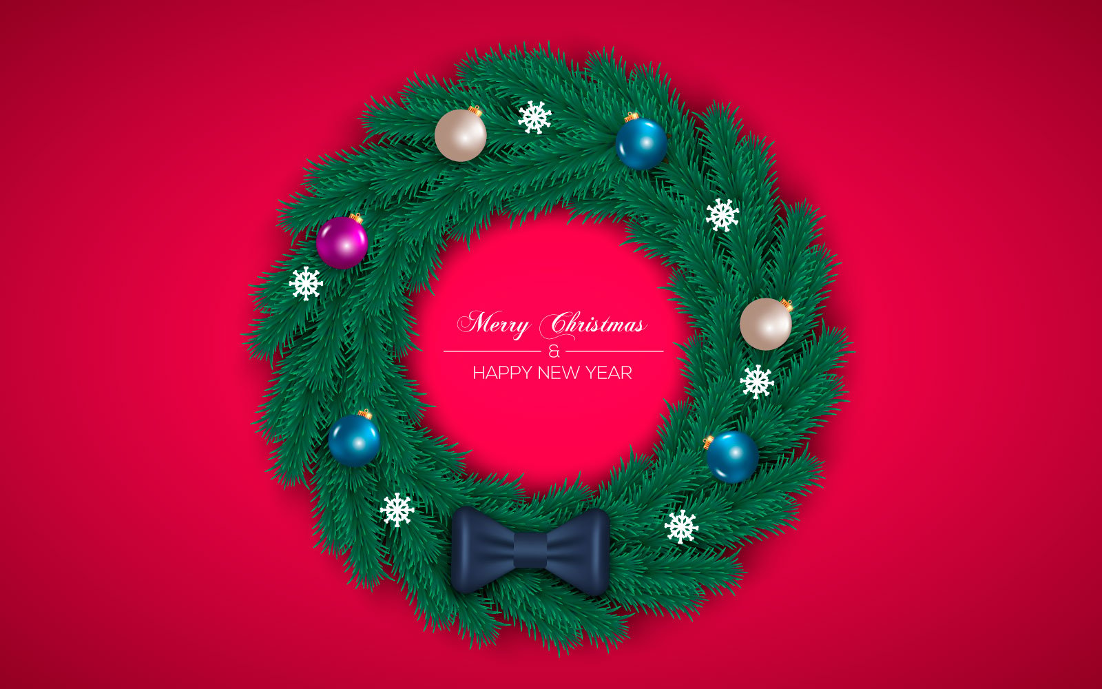 Christmas wreath with decorations isolated on color background with pine branches