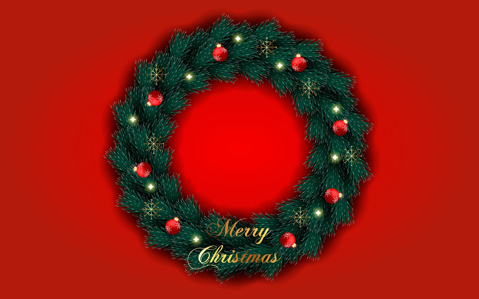 Merry Christmas wreath with decorations isolated on color background with pine branches