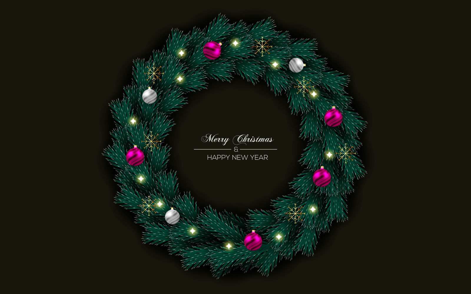 Christmas wreath decorations  on color background with pine branches