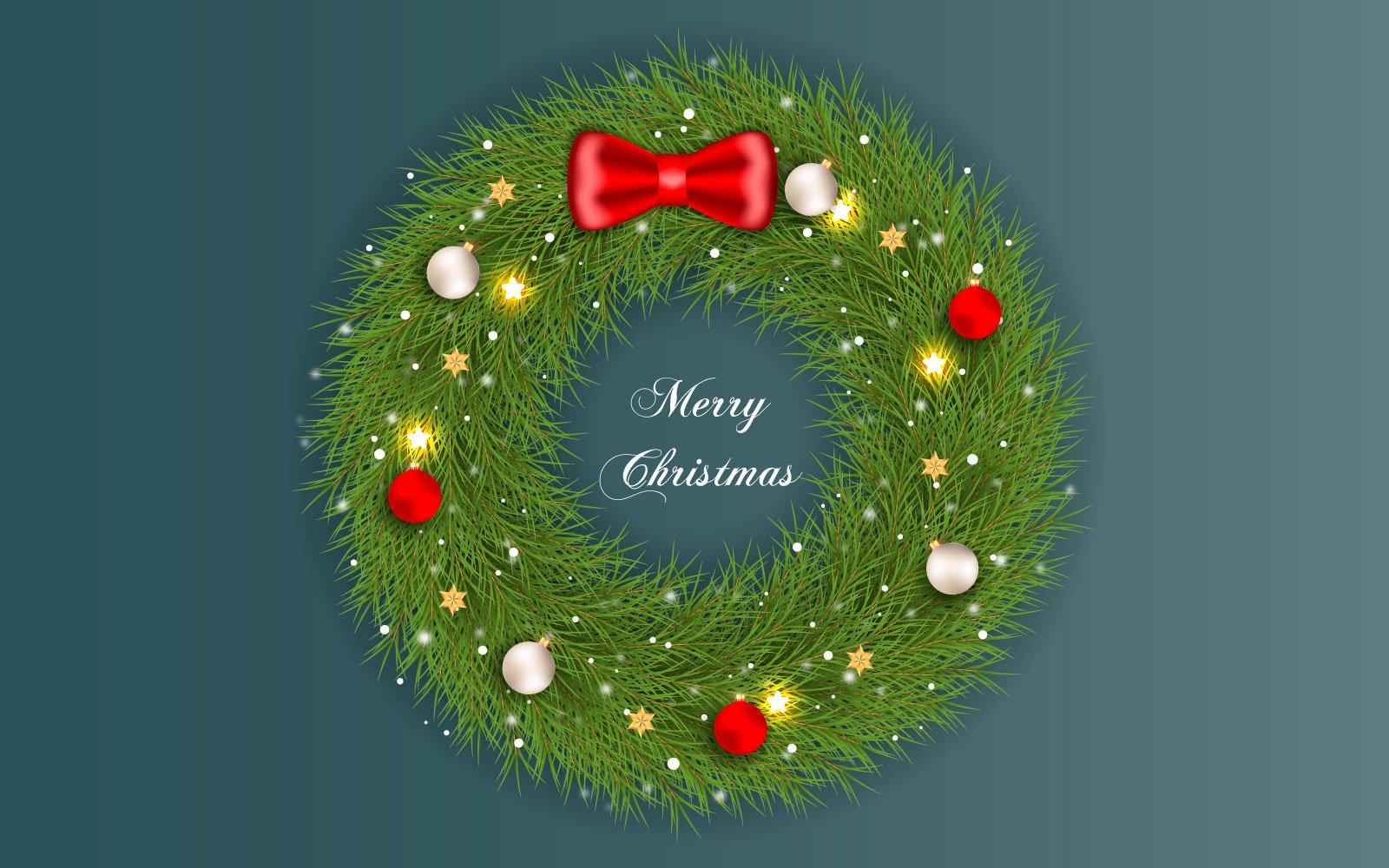 Merry Christmas wreath with decorations  on color background with balls