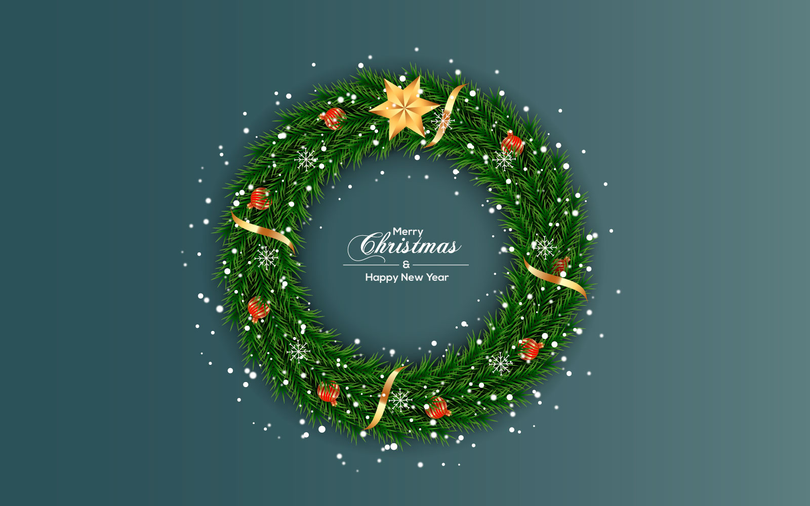 Merry Christmas wreath with decorations background with pine branch concept