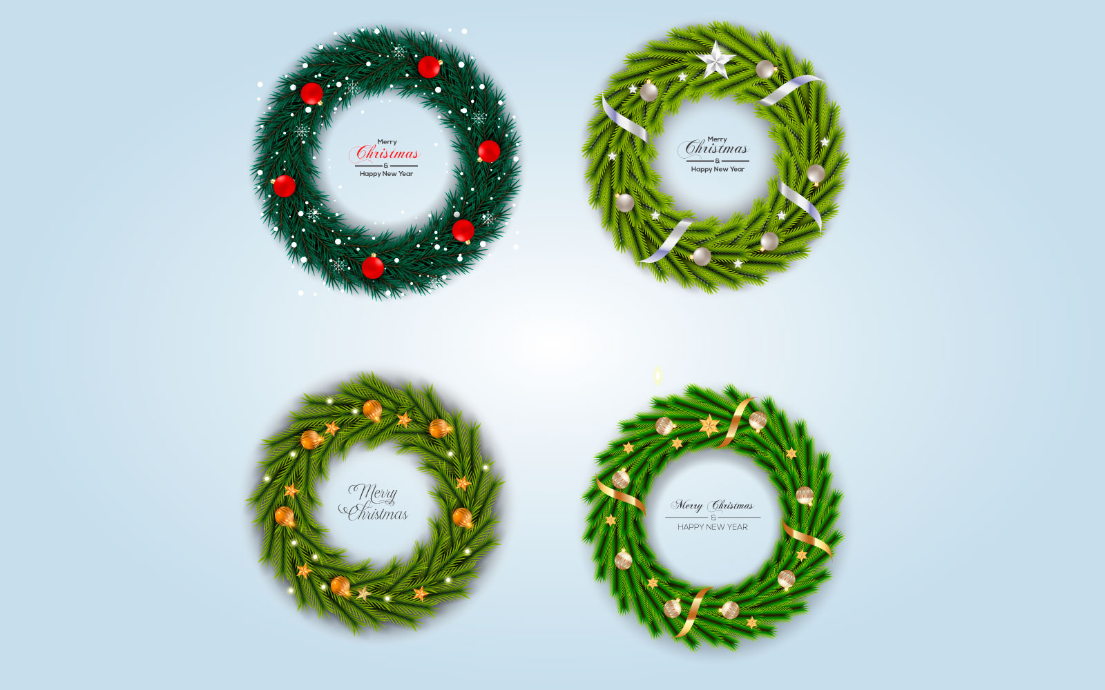 Christmas wreath with decorations background with pine branch and christmas ball