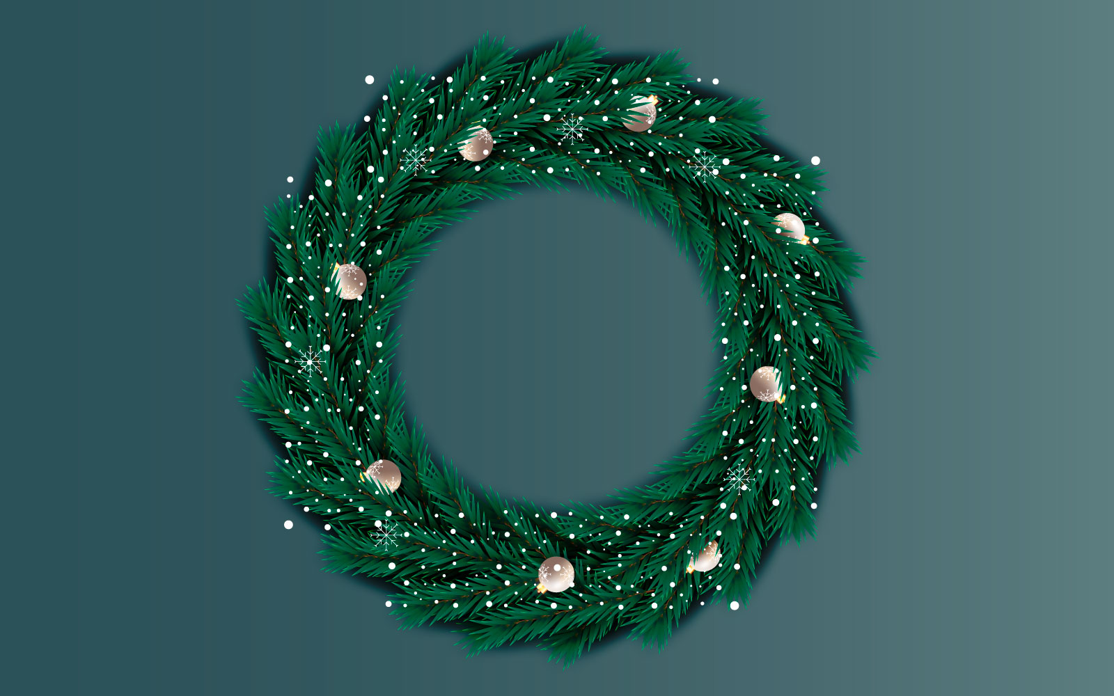 Christmas wreath with decorations isolated on color background with pine branch and balls