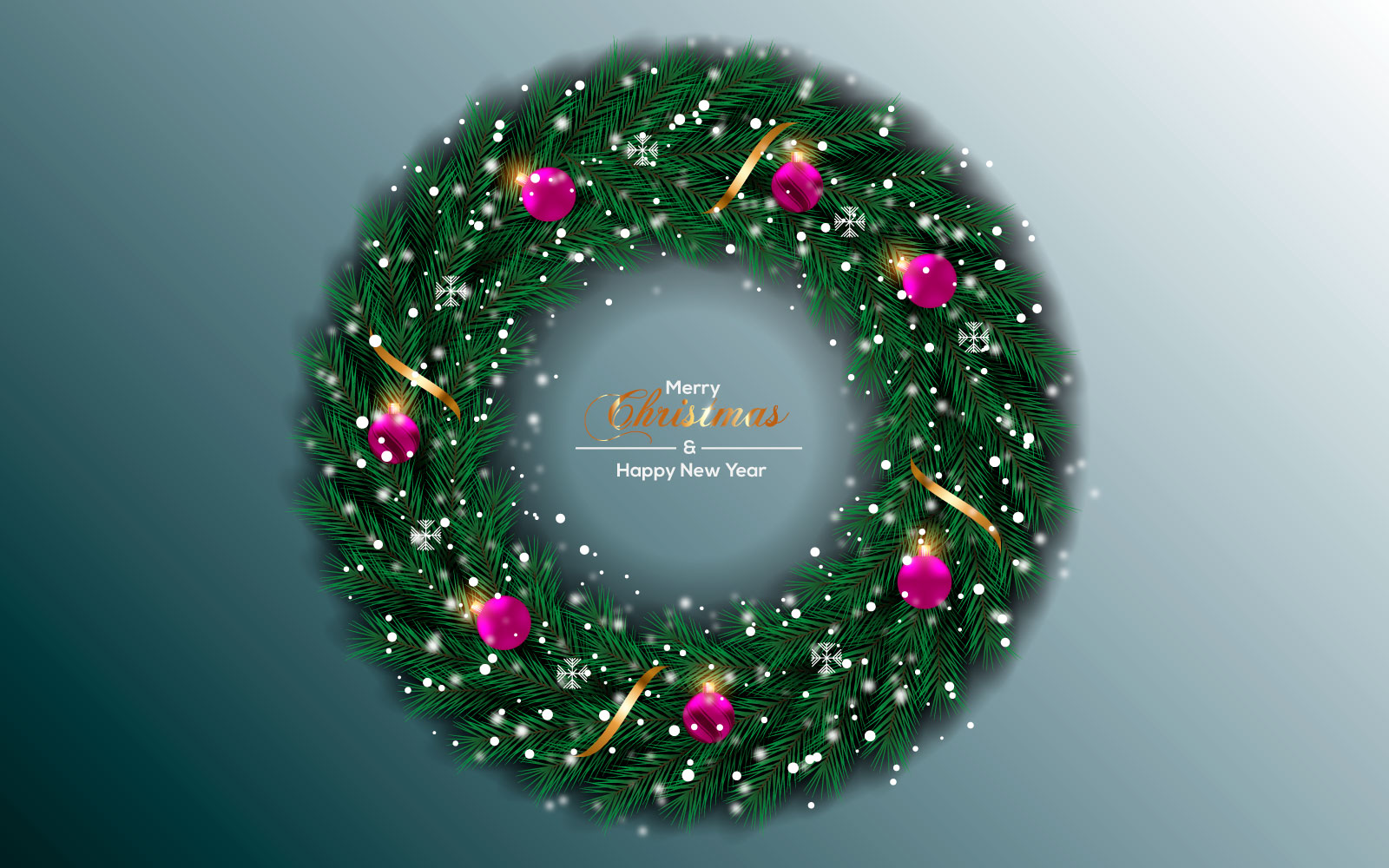 Christmas wreath with decorations isolated on color background with pine branch and ball style