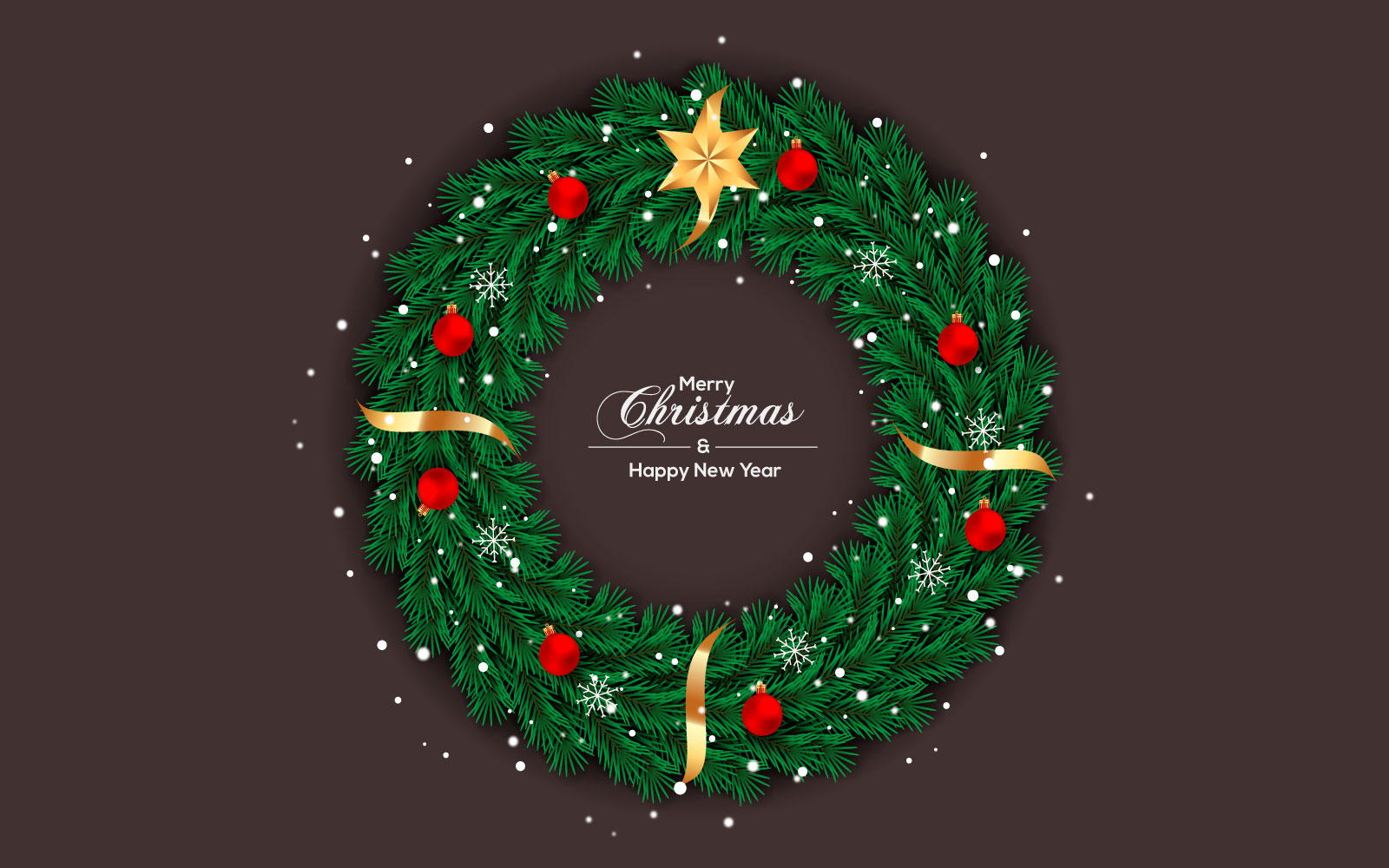 Christmas wreath with decorations on color background with pine branch and star concept
