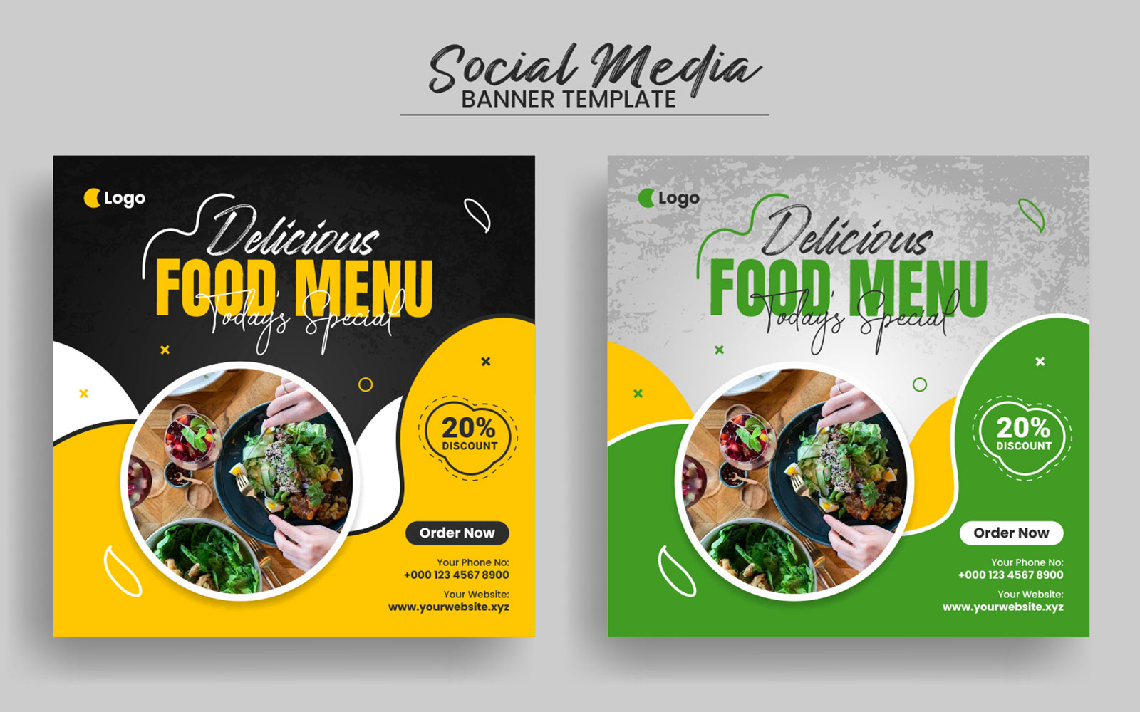 Food Menu Social Media Post Banner Template and Instagram Square Banner