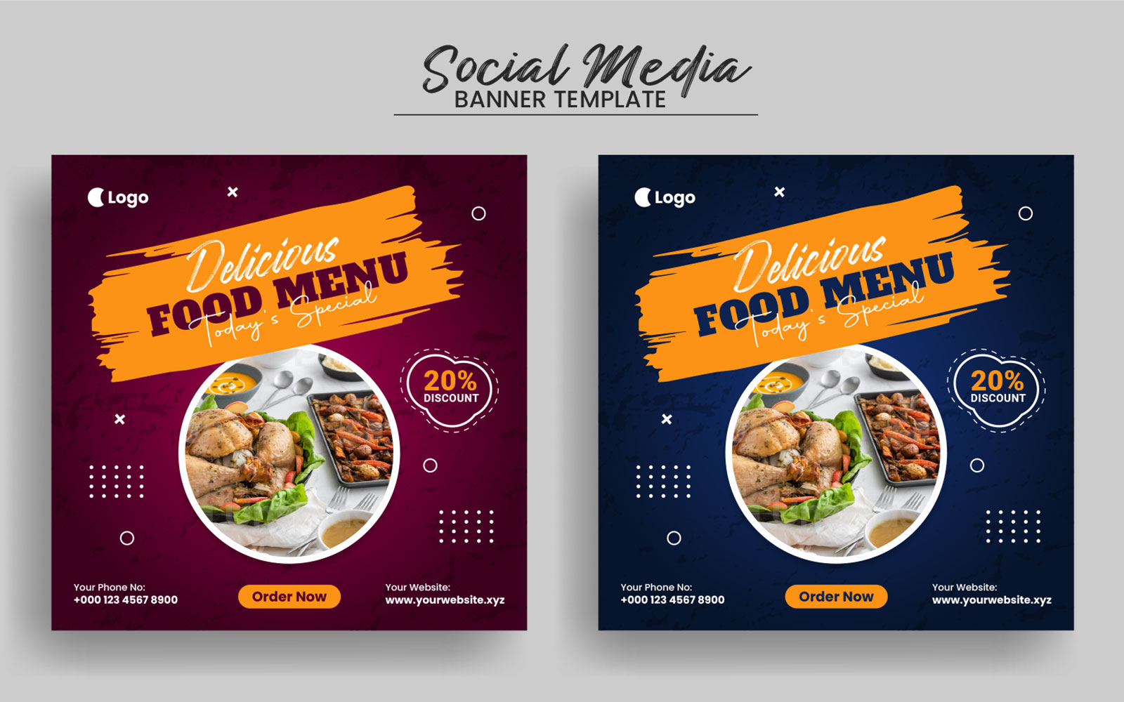 Food Menu and Restaurant Social Media Post Banner Template and Web Banner Layout