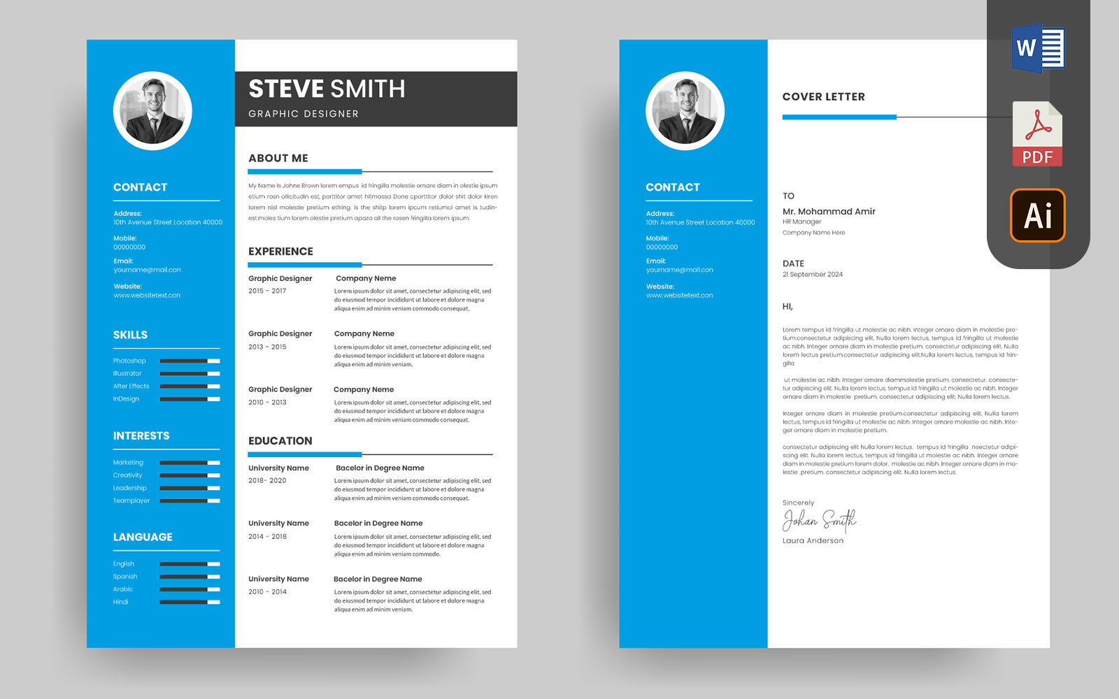 Professional Resume Template Design and Minimalist CV Cover Letter