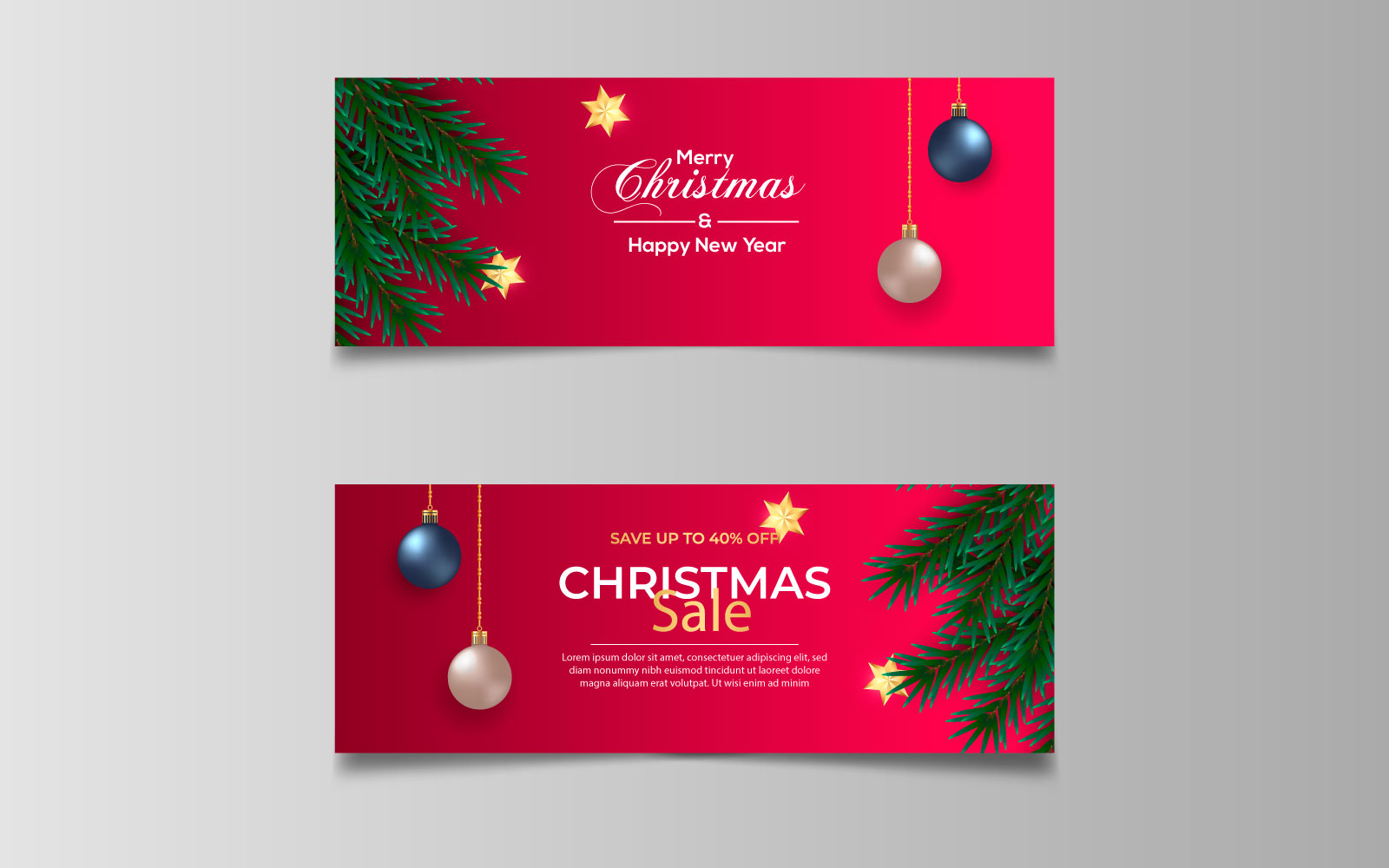 Christmas  banner with christmas decoration decoration ball and pine branch . social media  cover