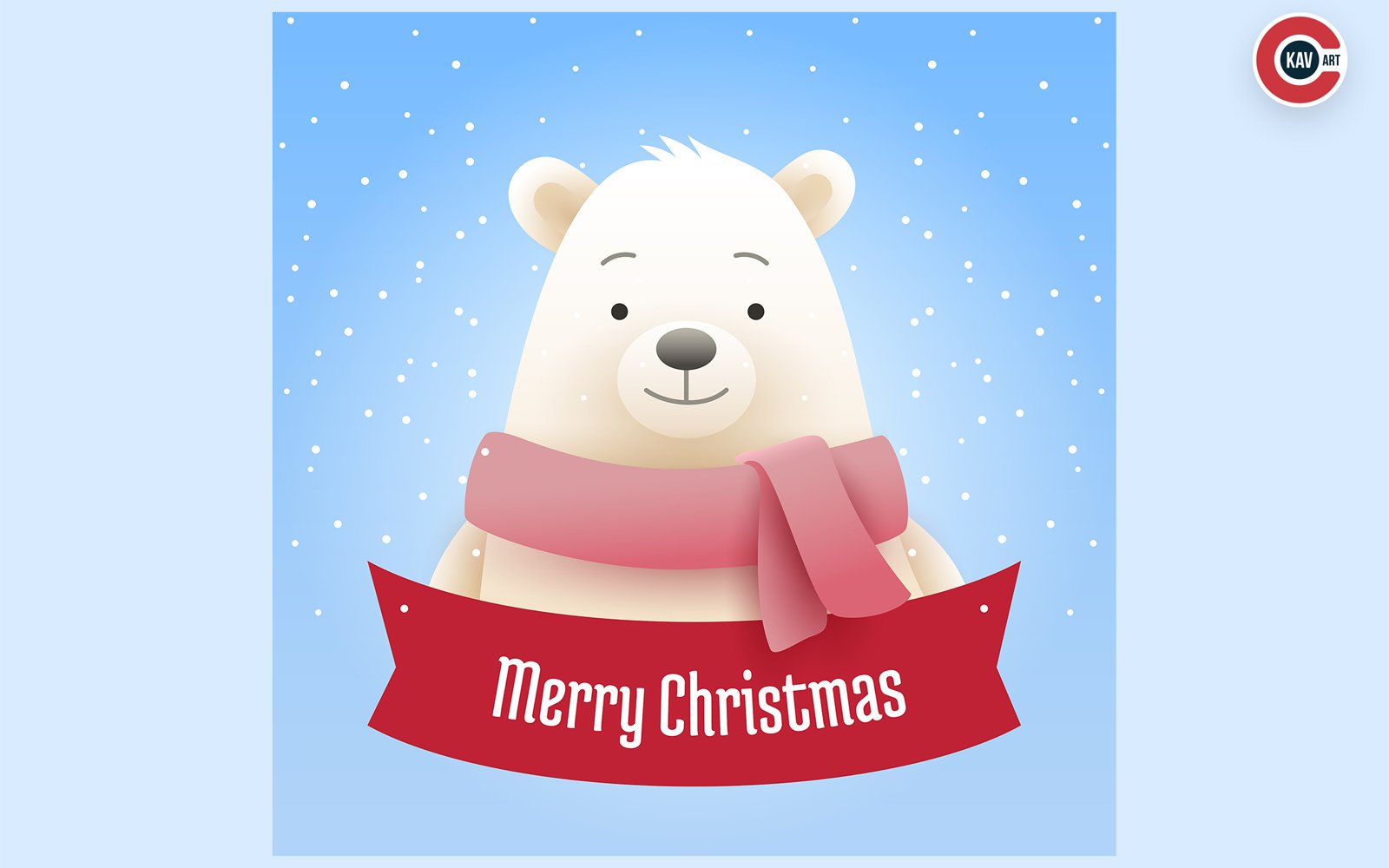 Christmas banner with bear with scarf and Merry Christmas text - 00004