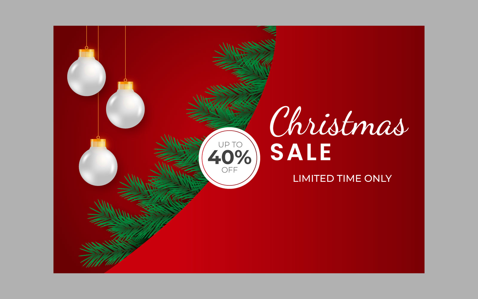 Merry Christmas sale post social media post decoration with pine branches and ball