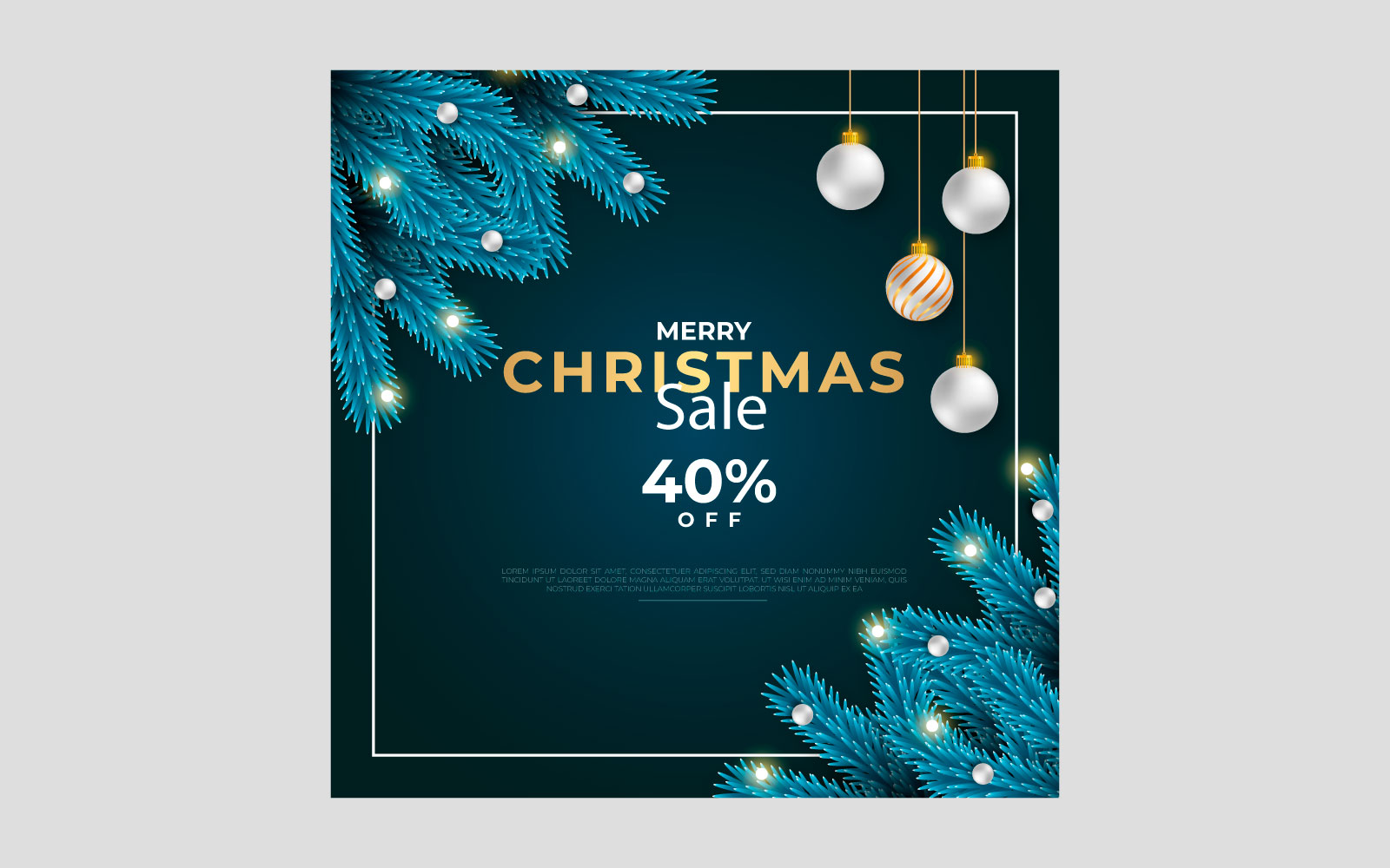 Christmas sale post social media post decoration with christmas ball and  pine branch