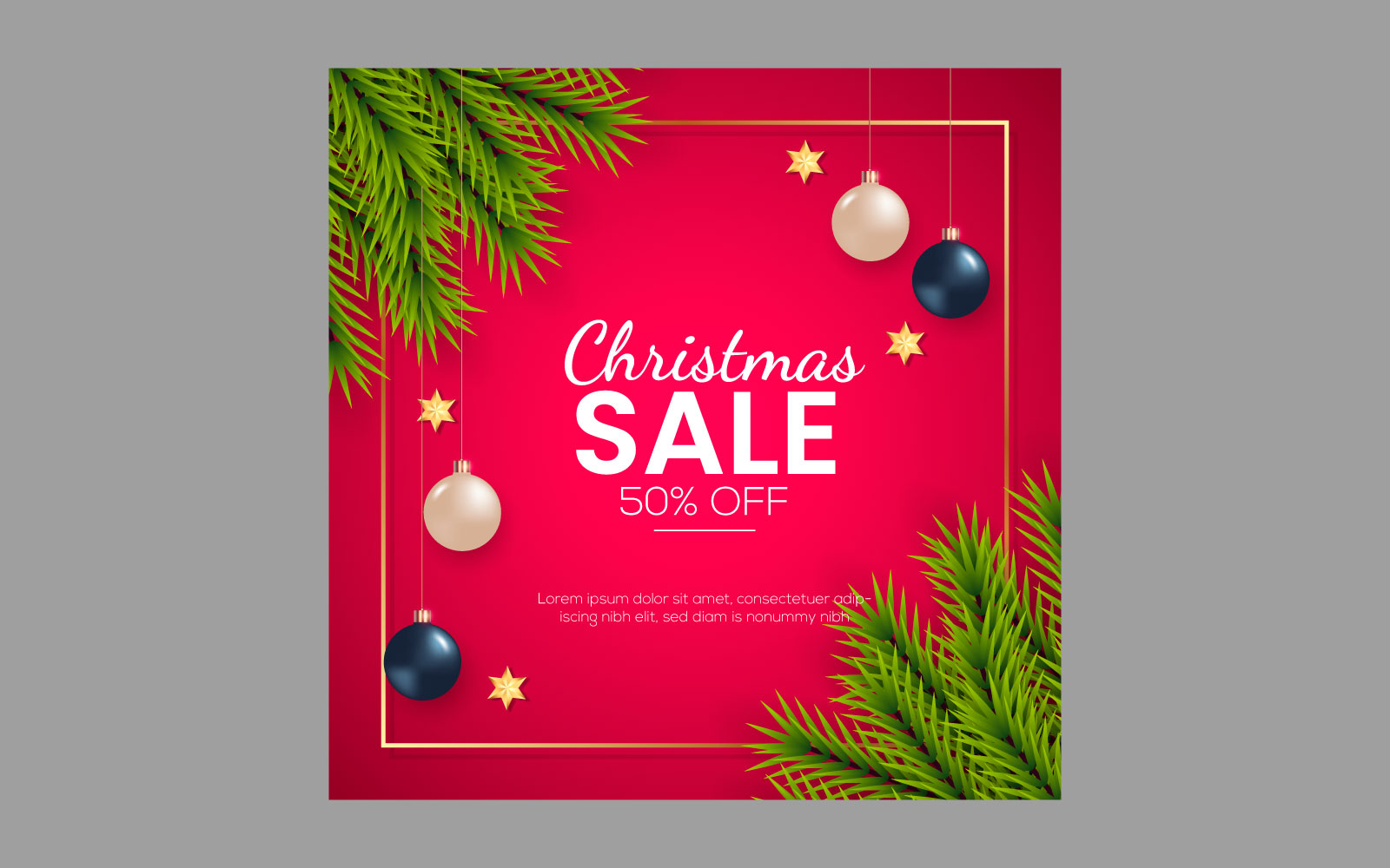 Christmas sale post decoration with christmas ball pine branch and star design
